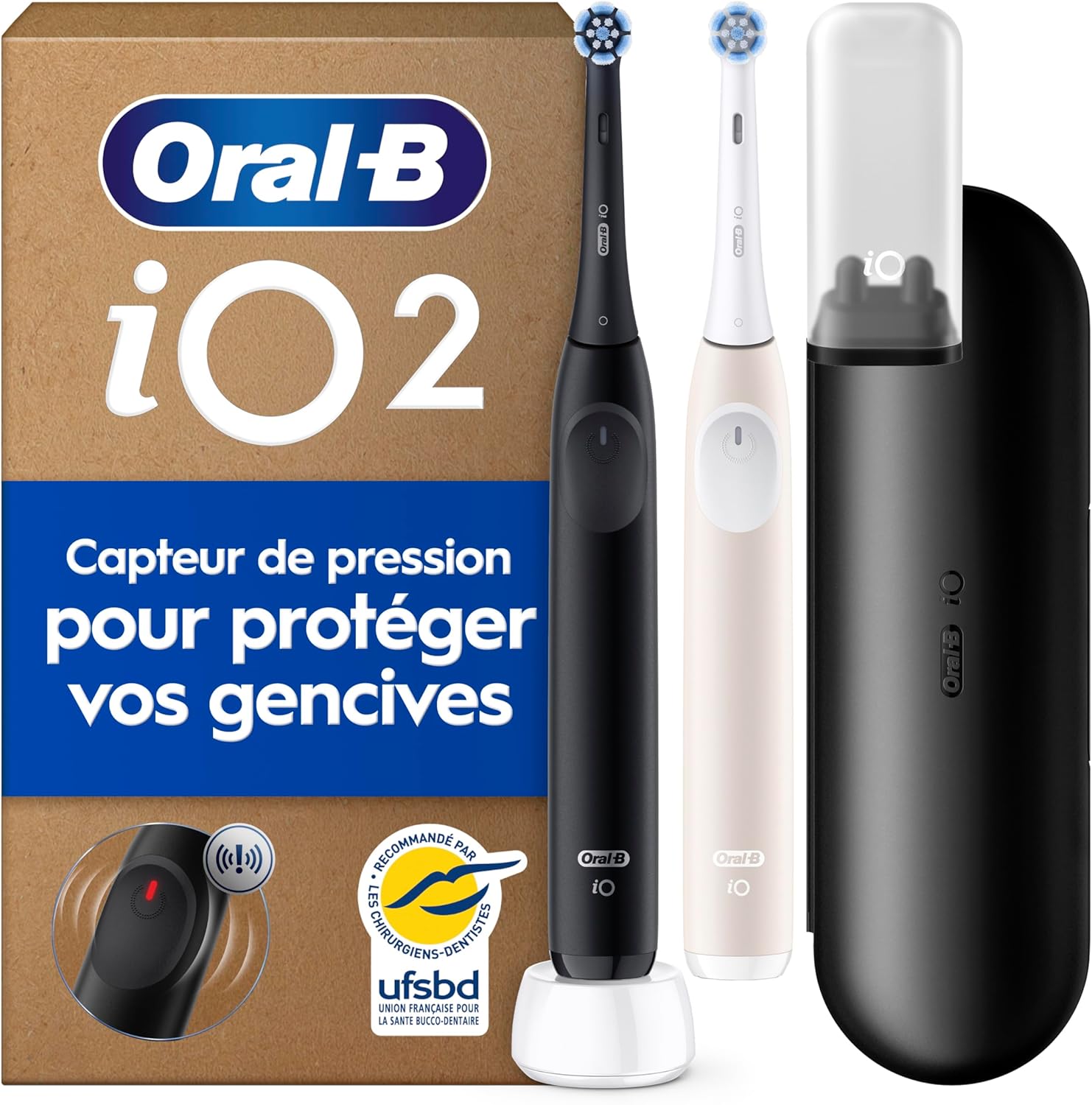 Detalle de Oral-B iO 2 Pack Duo : brosse à dents électrique silencieuse avec capteur de pression et 2 min de minuteur