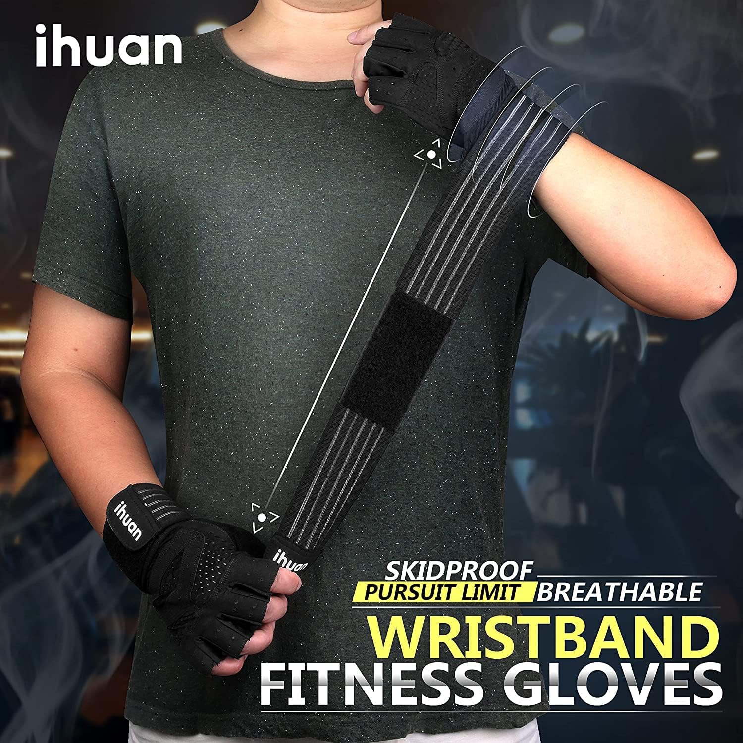 Detalle 2 de ihuan Ventilated Weightlifting Gloves with Wrist Wraps
