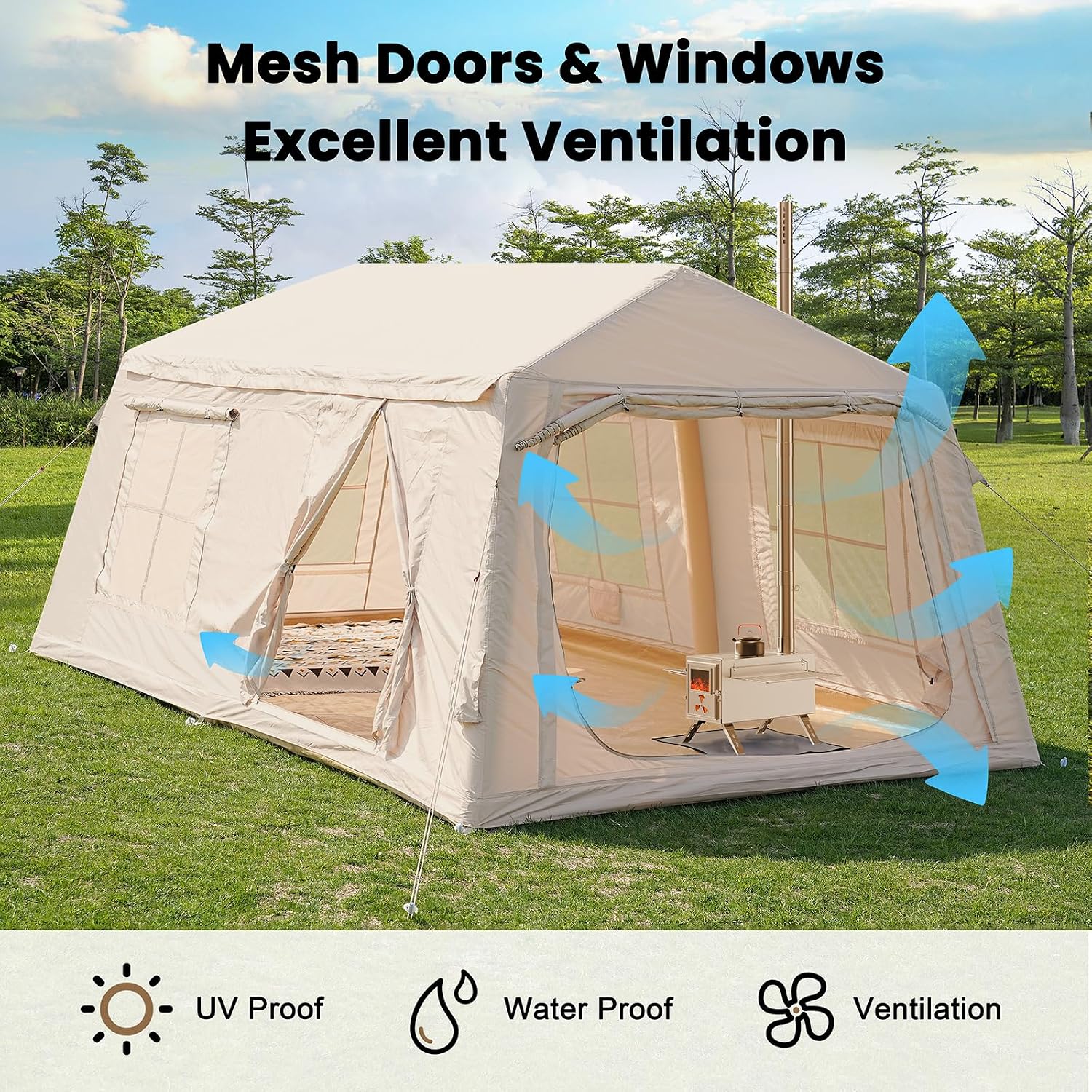 Thumbnail 6 de Ytaoeo CQZP-8P-KK Inflatable Camping Tent with Stove Jack and Oxford Fabric