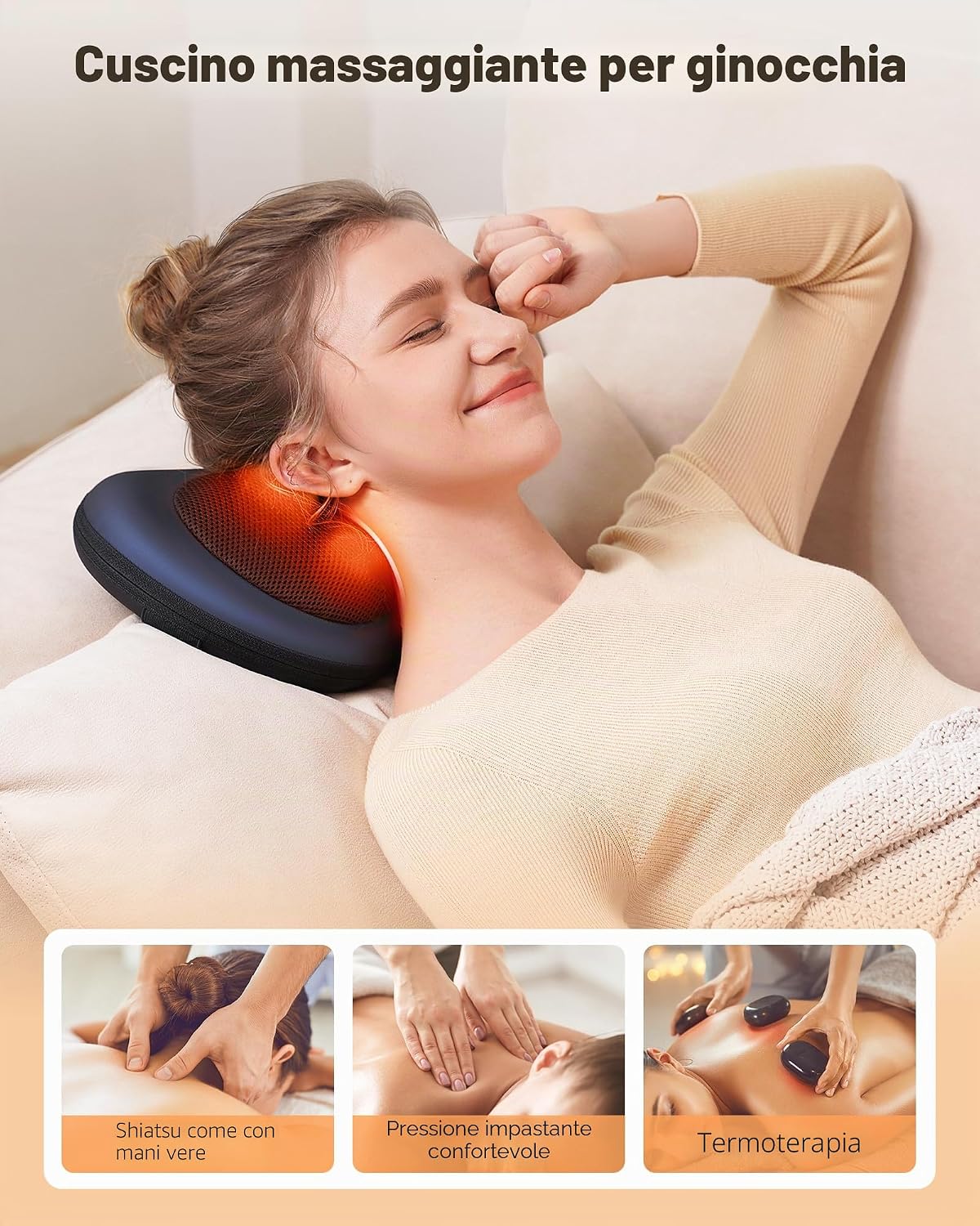 Detalle 2 de KNQZE Massaggiatore per collo con calore e testine 3D: comfort mirato per spalle, collo e schiena