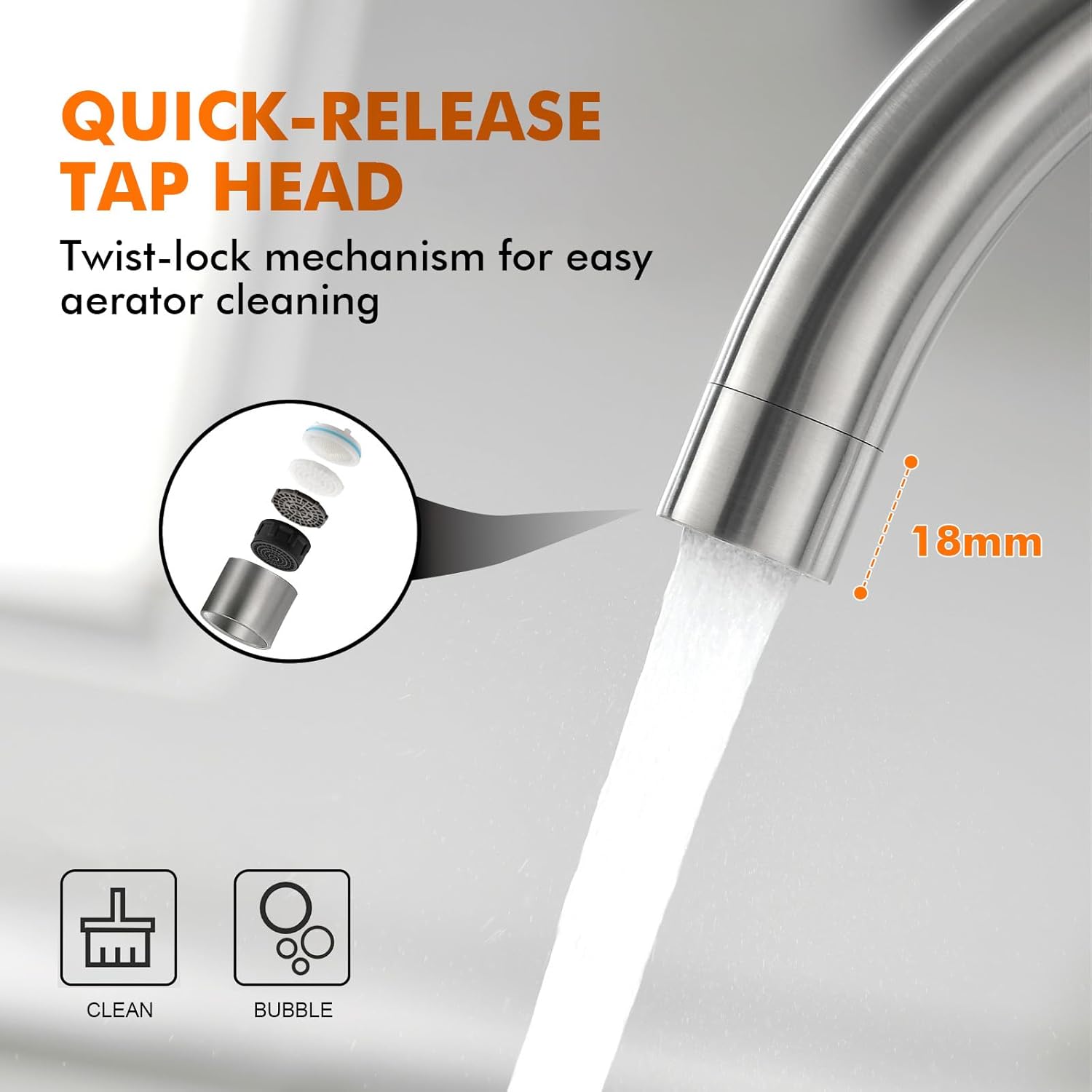 Thumbnail 6 de GRIFEMA G4008 Kitchen Sink Tap Mixer with Single Lever and High Arc 360° Swivel (Stainless Steel, Chrome finish, A+)