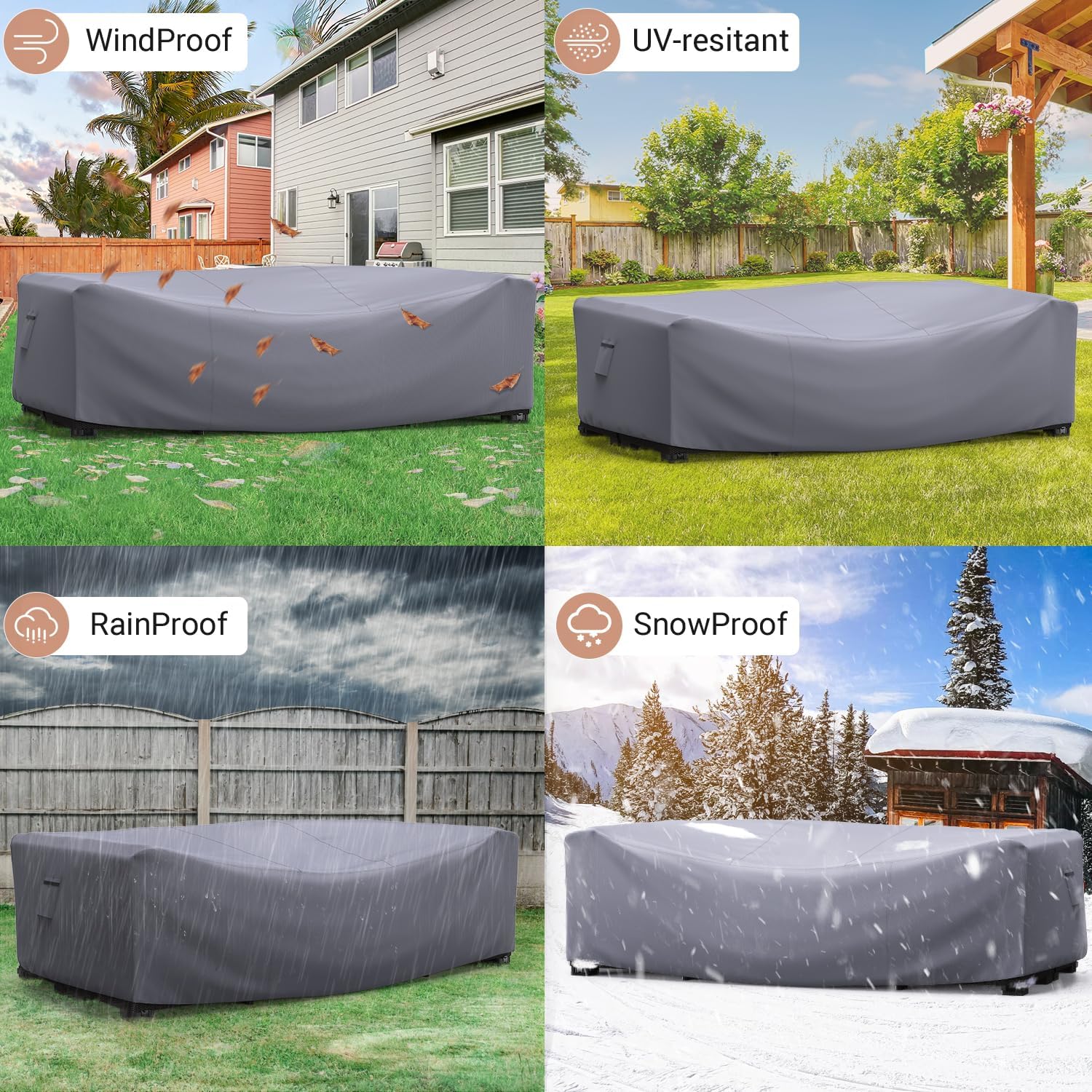 Detalle de Mrrihand MHD-238 Patio Furniture Cover, 108"L x 82"W x 28"H, Gray