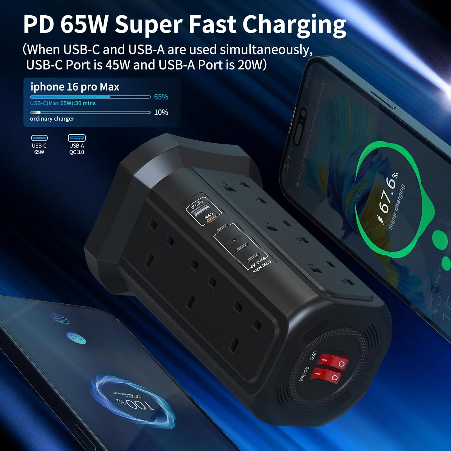 Thumbnail 1 de Tower Extension Lead 3M with USB 65W