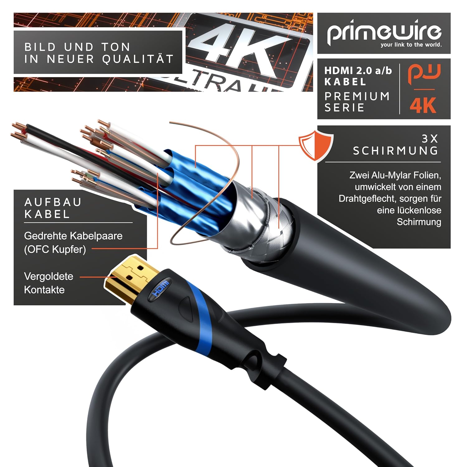 Thumbnail 2 de CSL Ultra HD 4K HDMI-Kabel 10 m (5er-Pack) – HDMI 2.0b, 18 Gbit/s, HDR, eARC, VRR