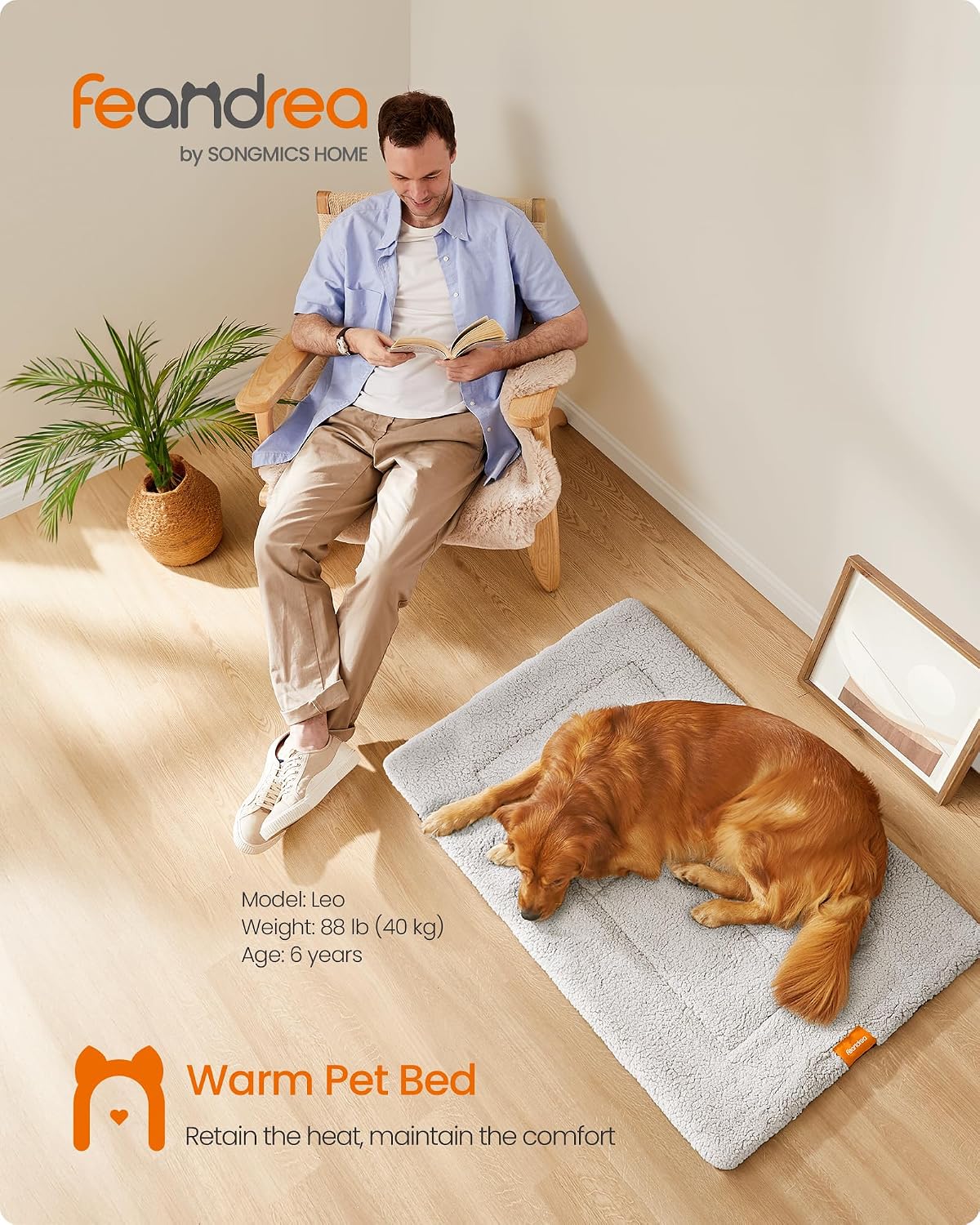 Thumbnail 1 de Feandrea Warm Dog Cat Bed (Crate Pet Mattress) 120 x 75 cm, XXL, Light Grey PPB021G01