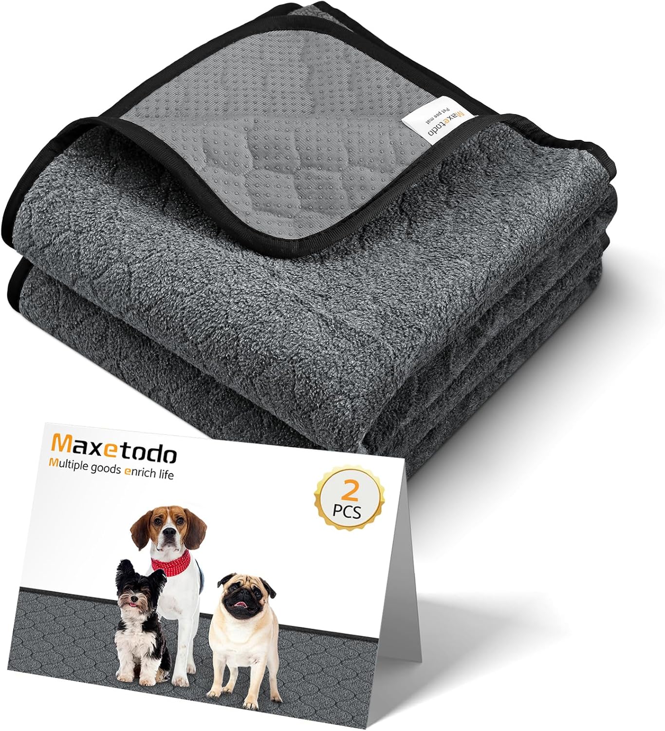 Maxetodo 2 tappetini igienici per animali domestici 92x122 cm, 4 strati rinforzati, lavabili e antiscivolo (grigio)