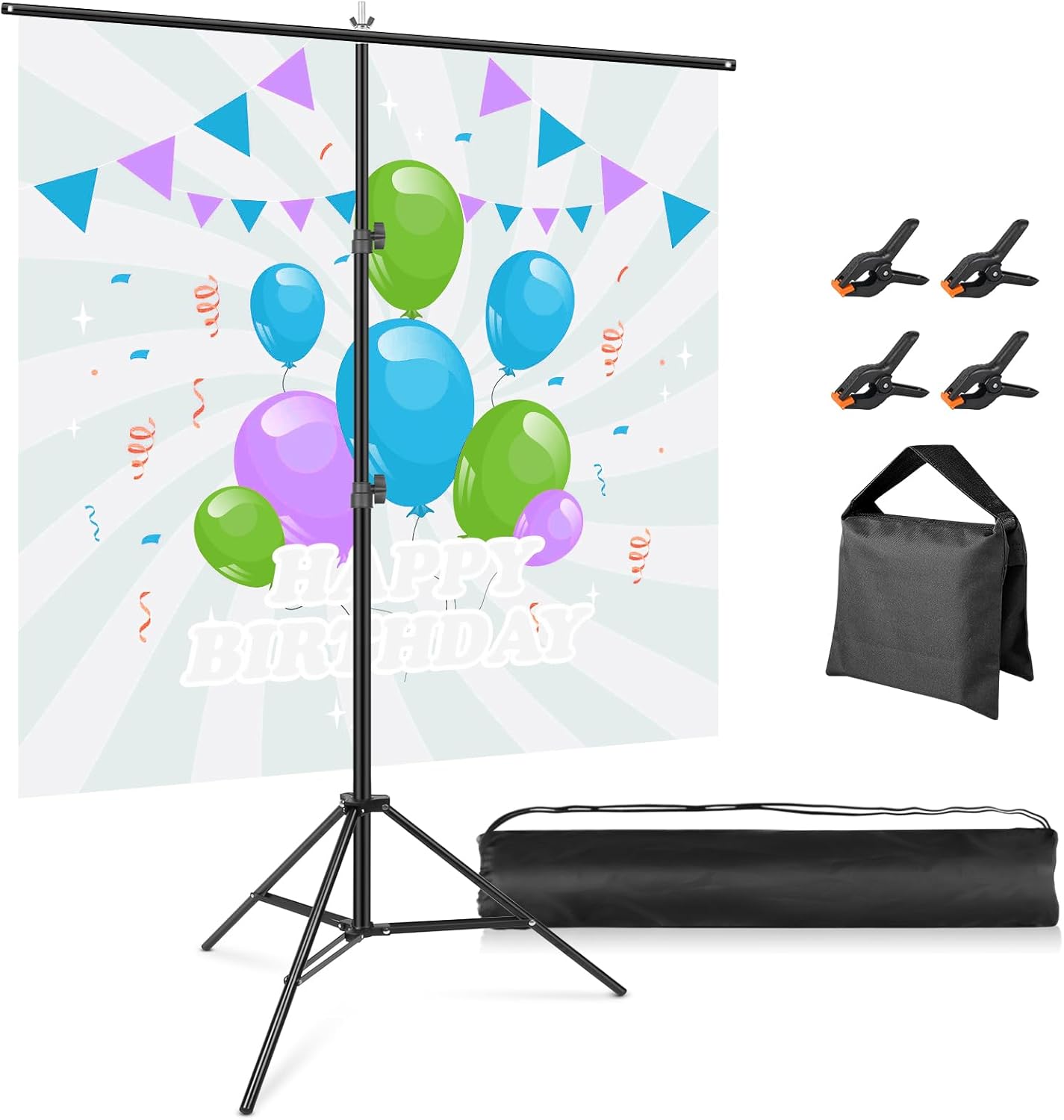 T-Shaped Backdrop Stand 2x2.6m (Huzofexo) portable aluminium background holder with clips