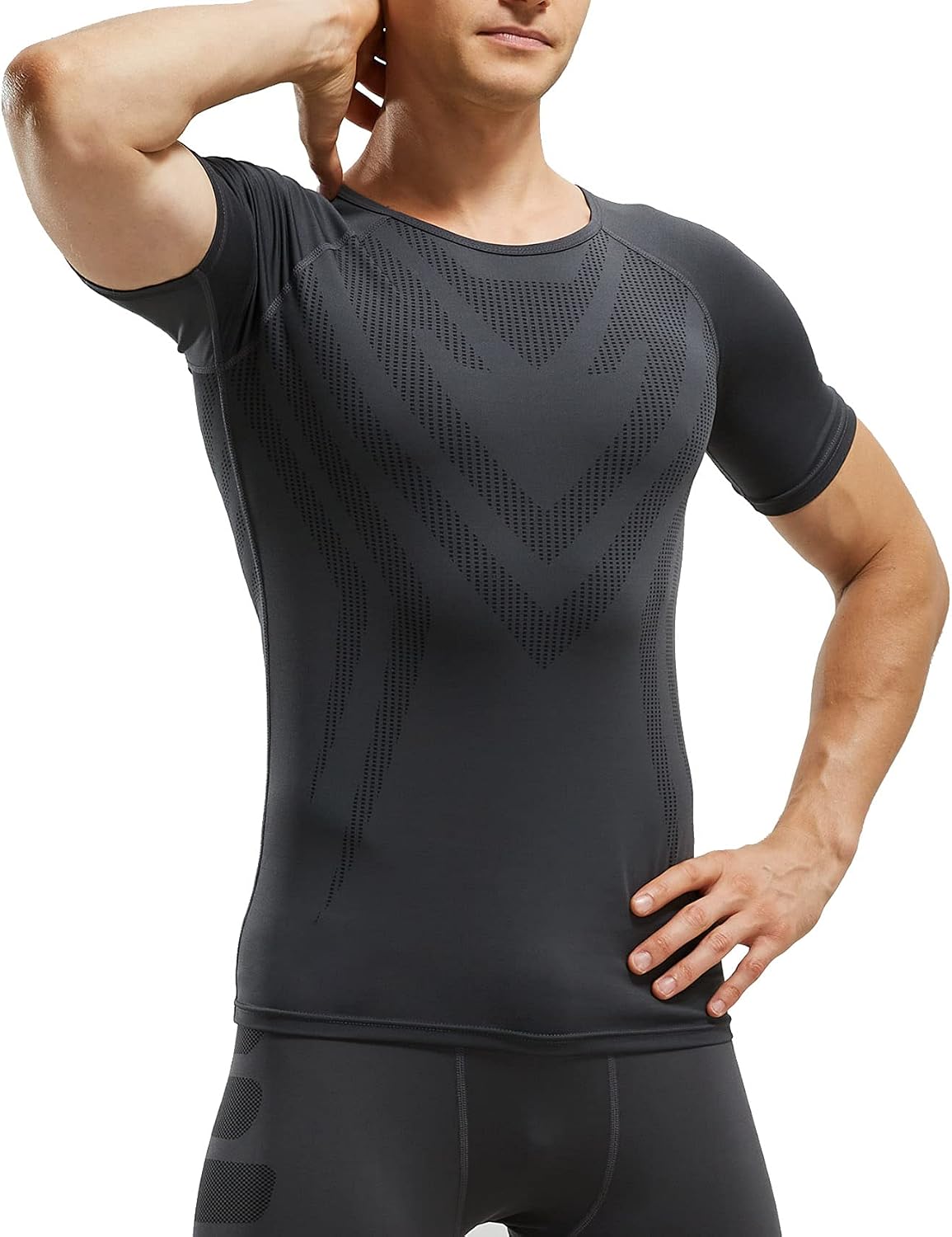 Detalle 2 de AMZSPORT chemise de compression à manches courtes pour homme – séchage rapide et coupe ajustée