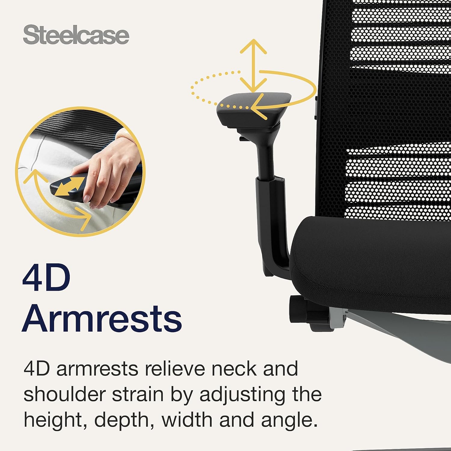 Detalle 2 de Steelcase Think ergonomic office chair with LiveBack lumbar support, 4D armrests (sustainable design, black) – made in Europe