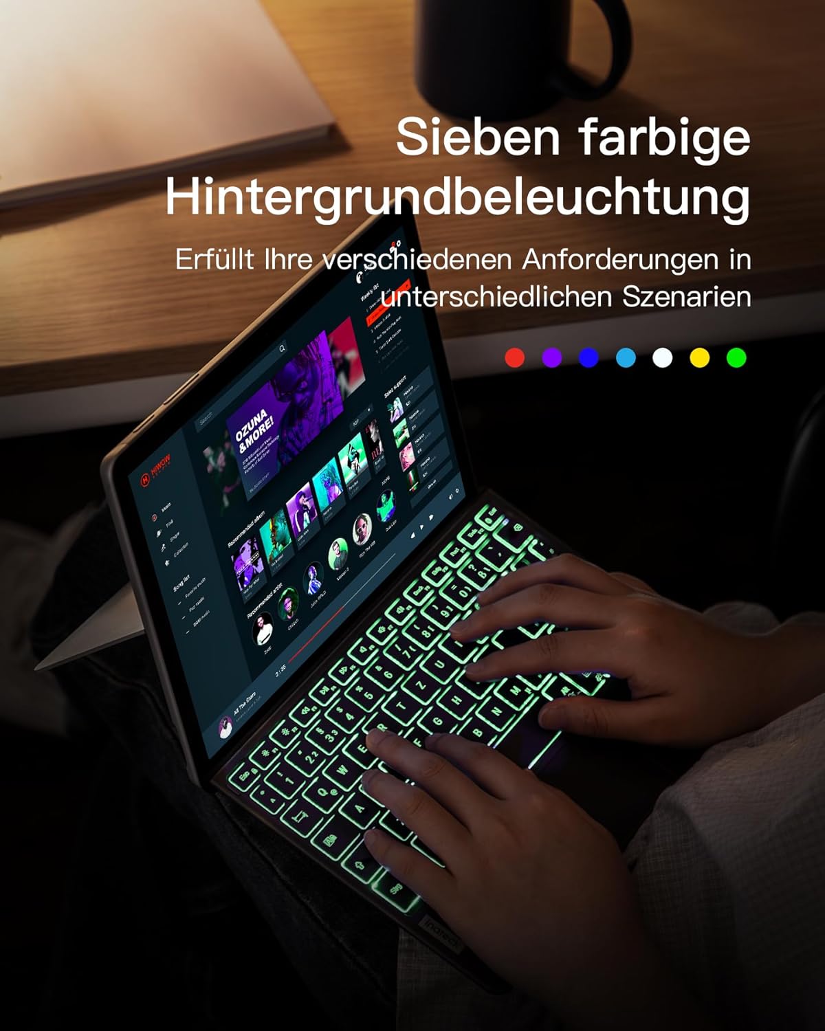 Detalle de Inateck Surface Go Tastatur (KB02028) für Surface Go 4/3/2/1 – Bluetooth 5.3, Touchpad & 7-farbige Hintergrundbeleuchtung