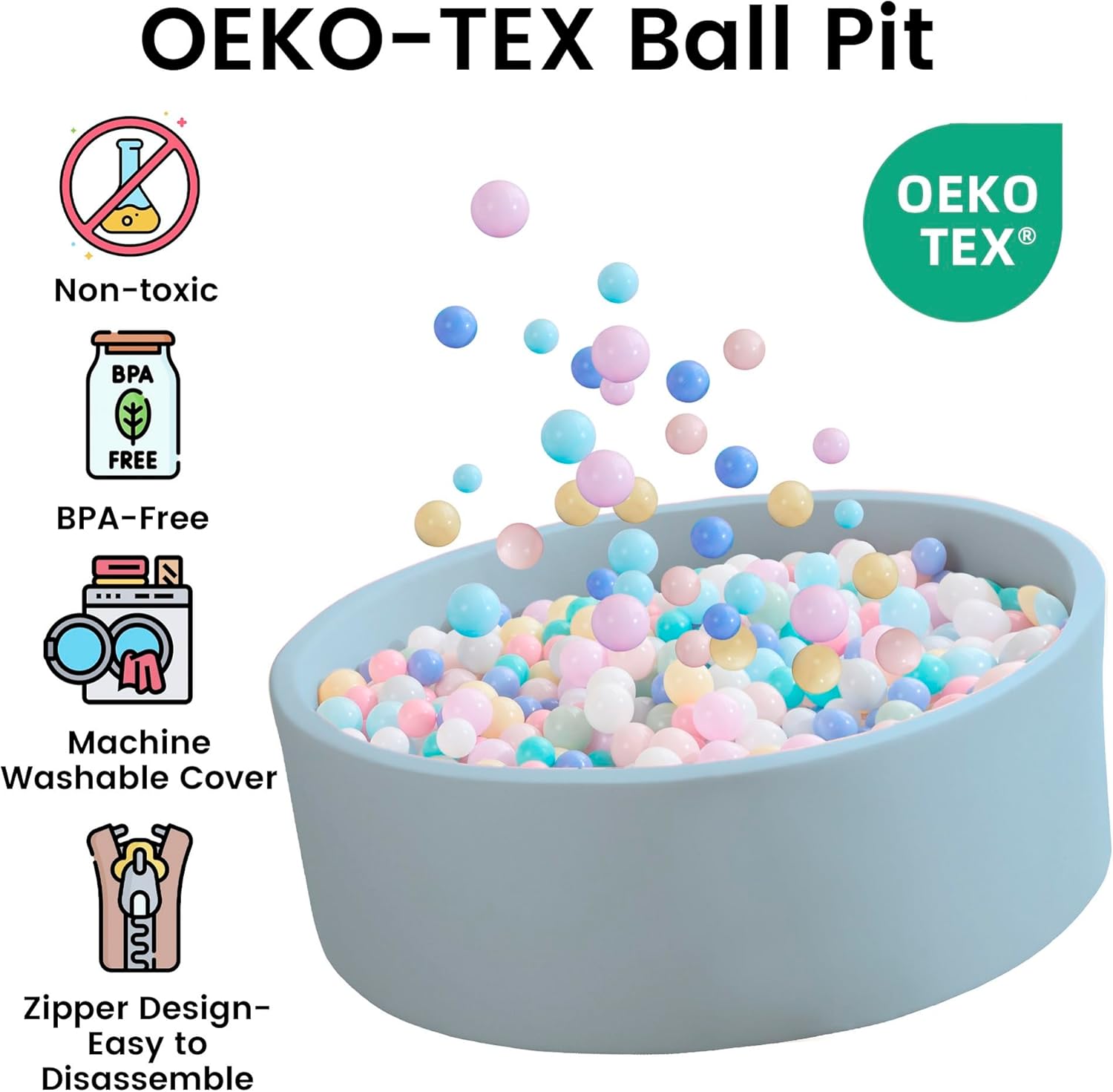 Detalle de Zedachica Memory Foam Ball Pit for Toddlers (1–3 years), Round Play Ball Pool, Baby Blue (NO Balls)