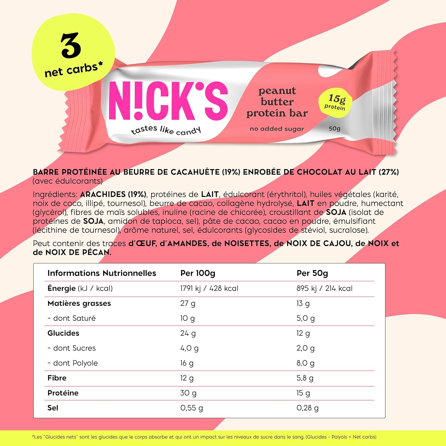 Thumbnail 1 de N!CK'S NICKS Barre protéinée low carb au beurre de cacahuète (12 barres)