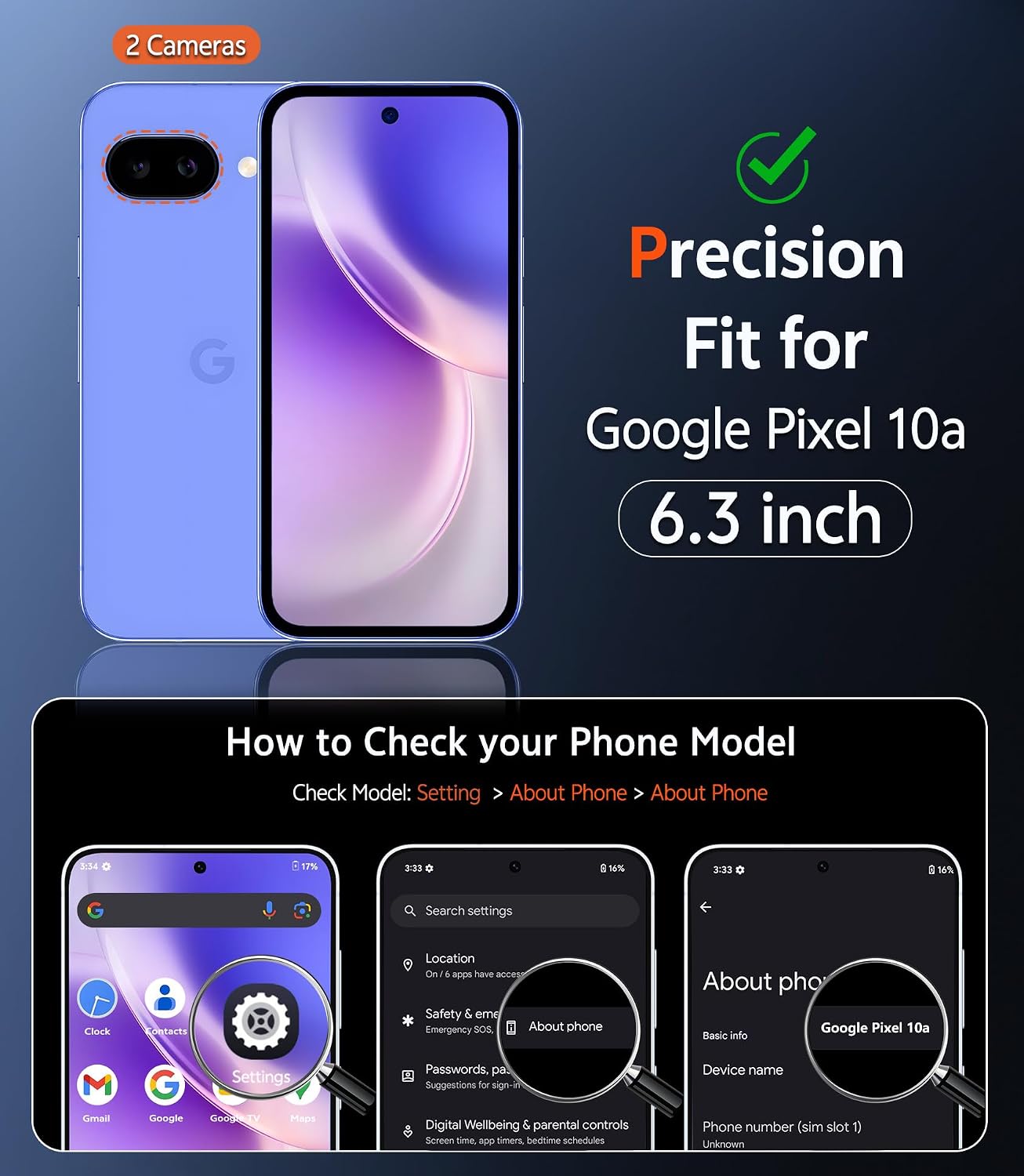 Detalle 2 de FNTCASE Clear Case with Screen Protector for Google Pixel 10a — Anti-Yellowing, Military-Grade Drop Protection