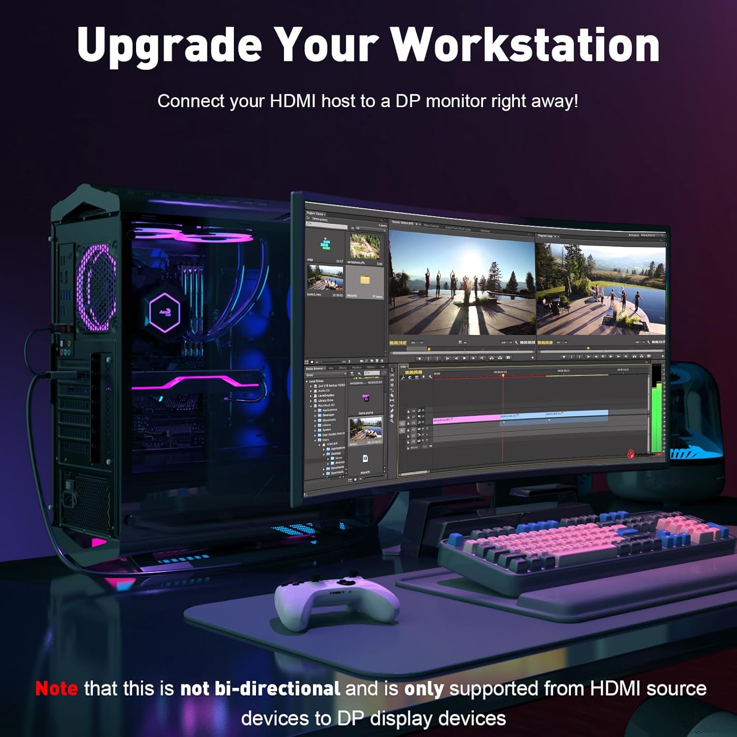 Thumbnail 3 de UANTIN Active HDMI to DisplayPort Cable (10FT) — 4K 60Hz Uni-Directional Adapter for HDMI Source to DP Monitor