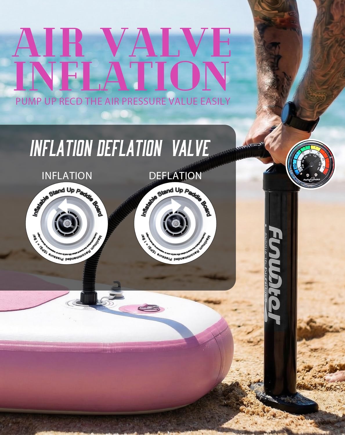 Thumbnail 5 de FunWater Inflatable Stand Up Paddle Board (8', 10', 10'6", 11'6") with 11" Fin & Premium SUP Accessory Kit