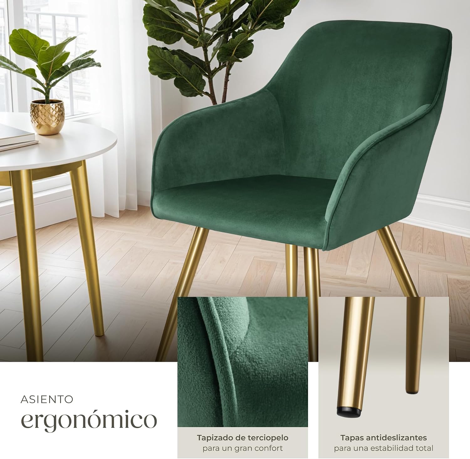 Thumbnail 5 de tectake® Silla tapizada terciopelo verde oscuro