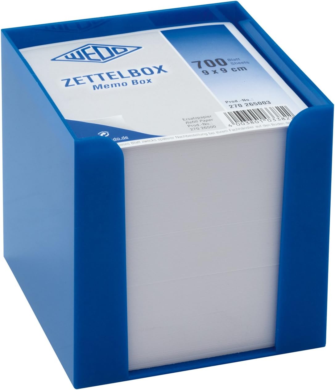 Detalle de Wedo 2702650 Zettelbox aus ABS-Kunststoff – rauchglasfarben, gefüllt (9 x 9 cm, ca. 700 Blatt)