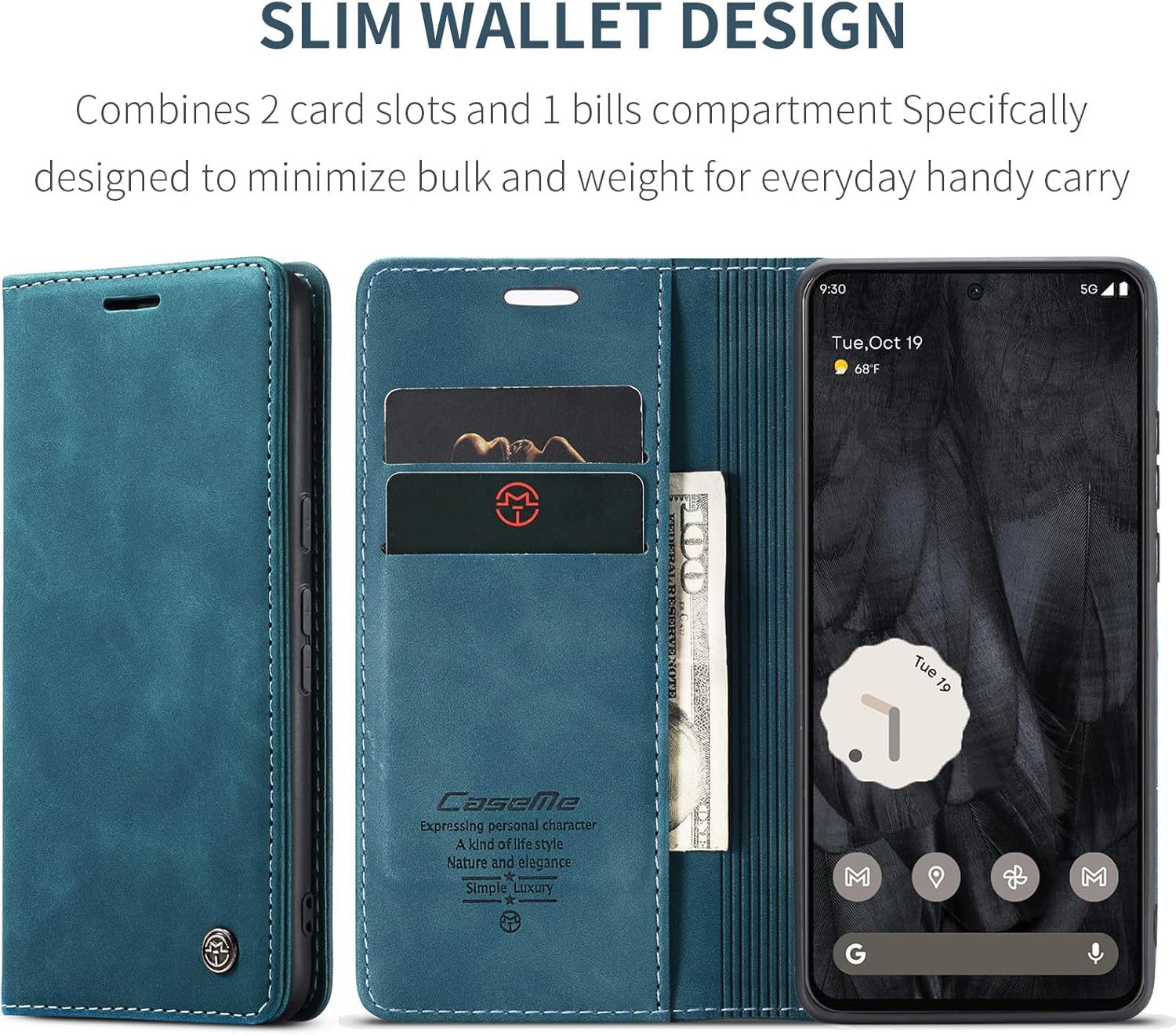 Thumbnail 1 de Sojlecyu Klapphülle für Google Pixel 8 Pro – Premium PU-Leder Flip Case mit Magnetverschluss, Kartenfach und Standfunktion (Blaugrün)