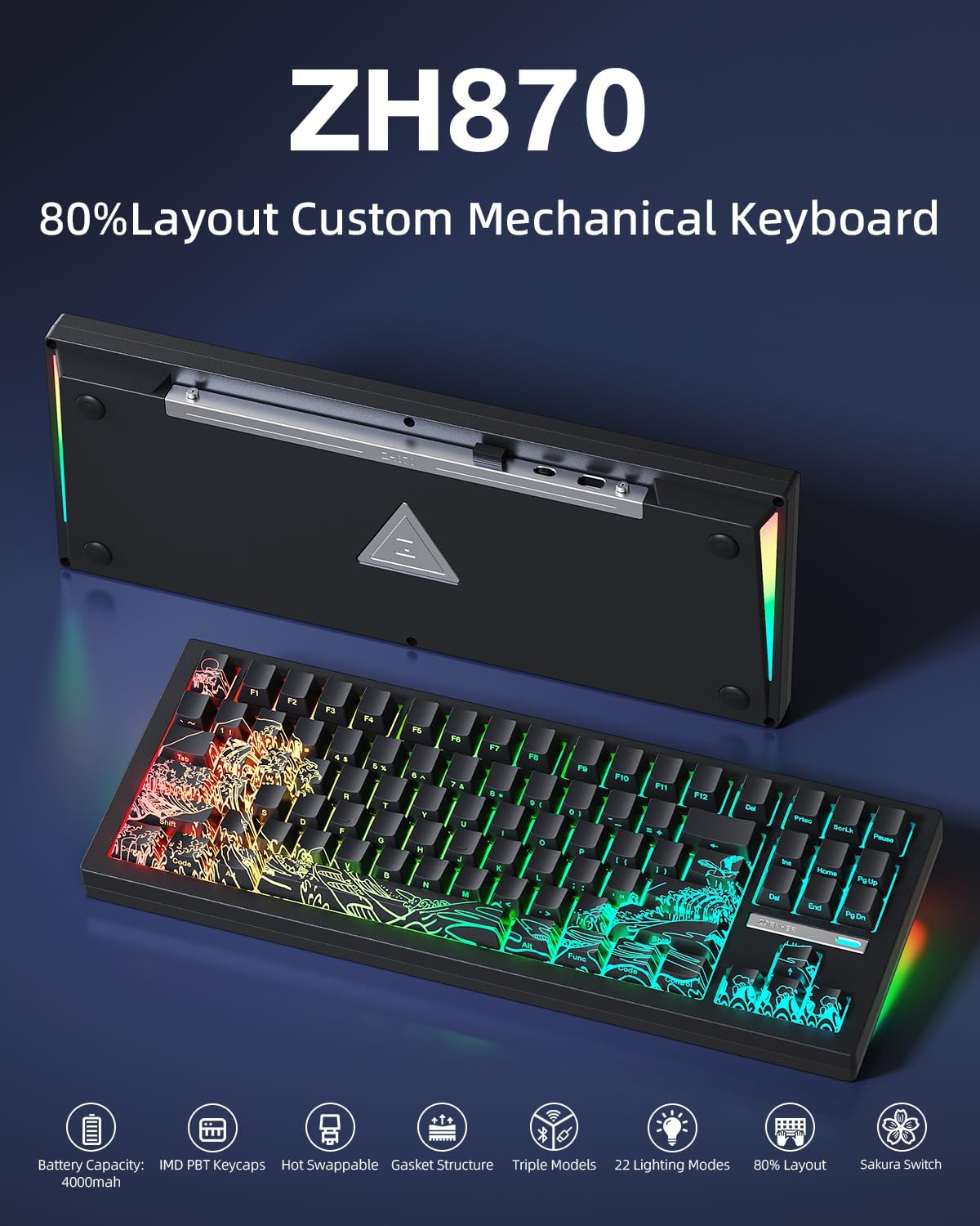 Detalle 2 de ZORNHER ZH870 Wireless Gaming Mechanical Keyboard