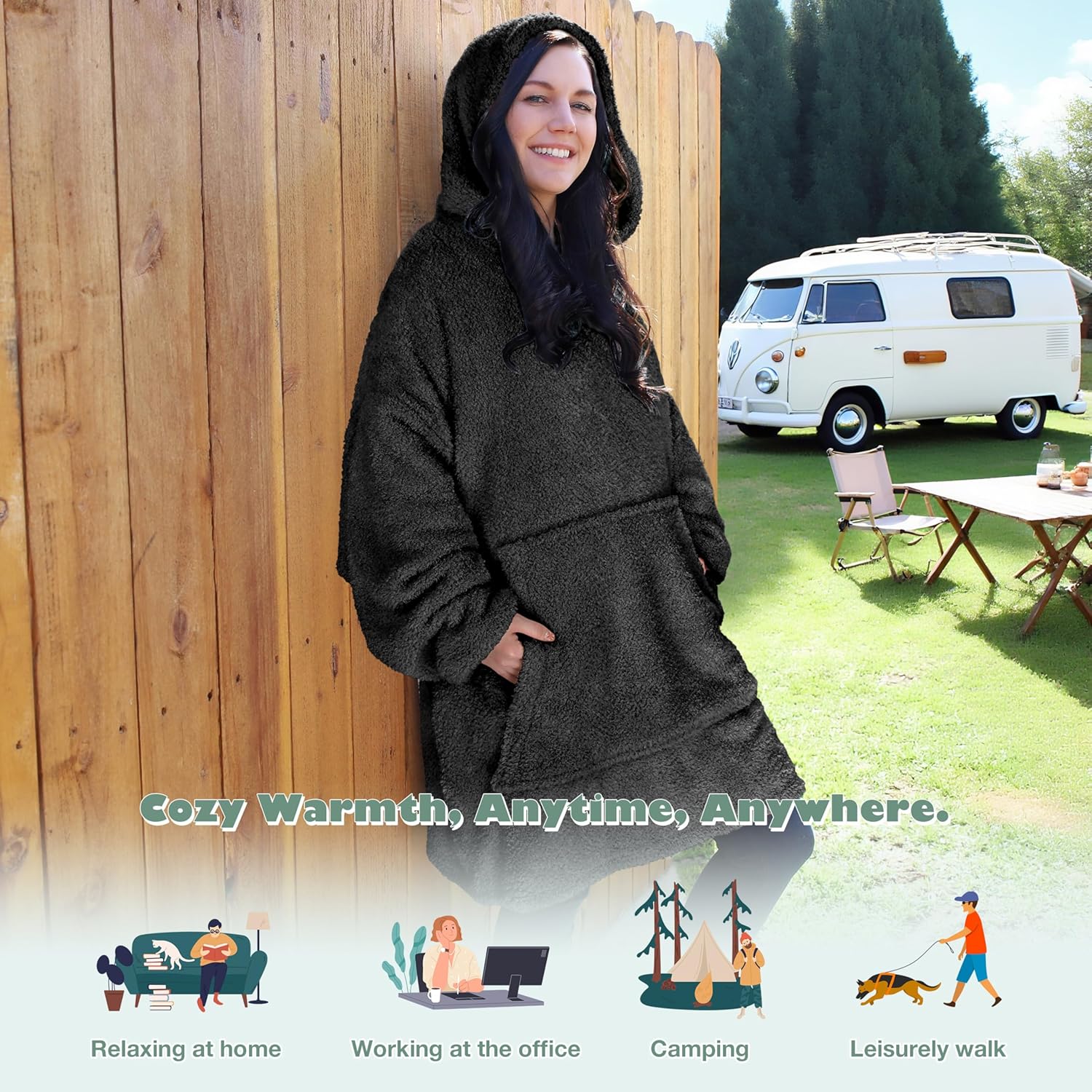 Thumbnail 1 de Catalonia Classy warme tragbare Decke mit Kapuze – oversized Sherpa Hoodie Decke