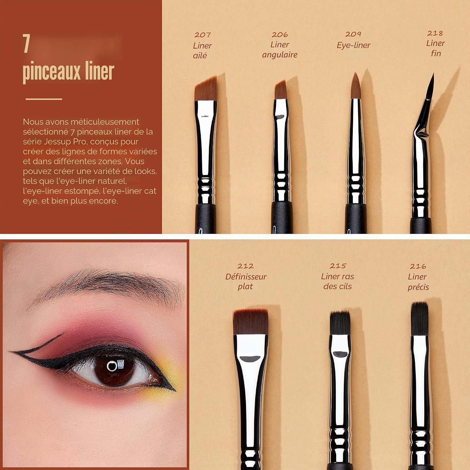 Detalle 2 de Jessup Pinceaux Maquillage Yeux 28 pièces : fards, estompage, eyeliner et sourcils