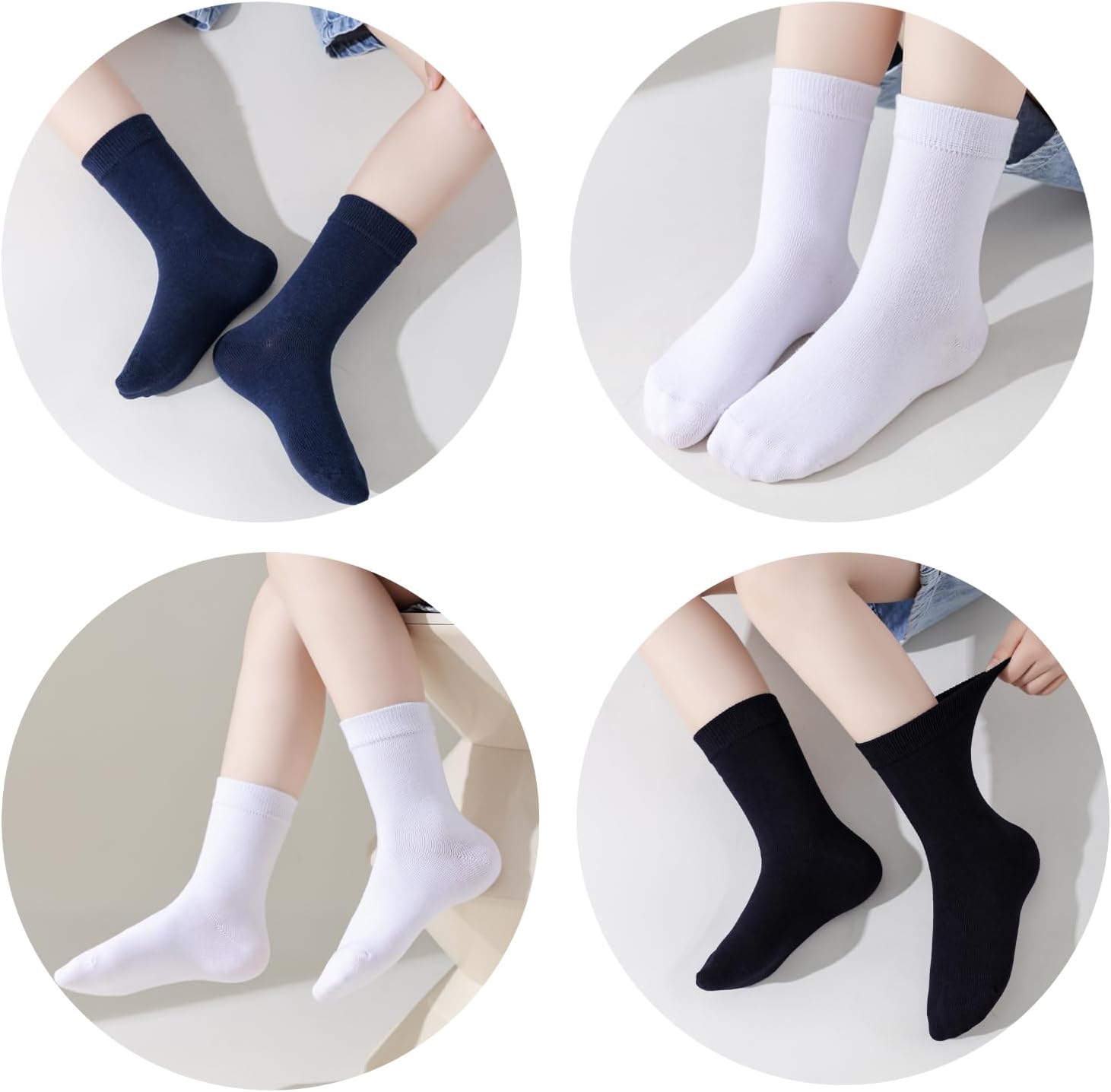 Detalle de Marchare Kids Seamless Crew Socks – Black, White, Navy (Calf Length)