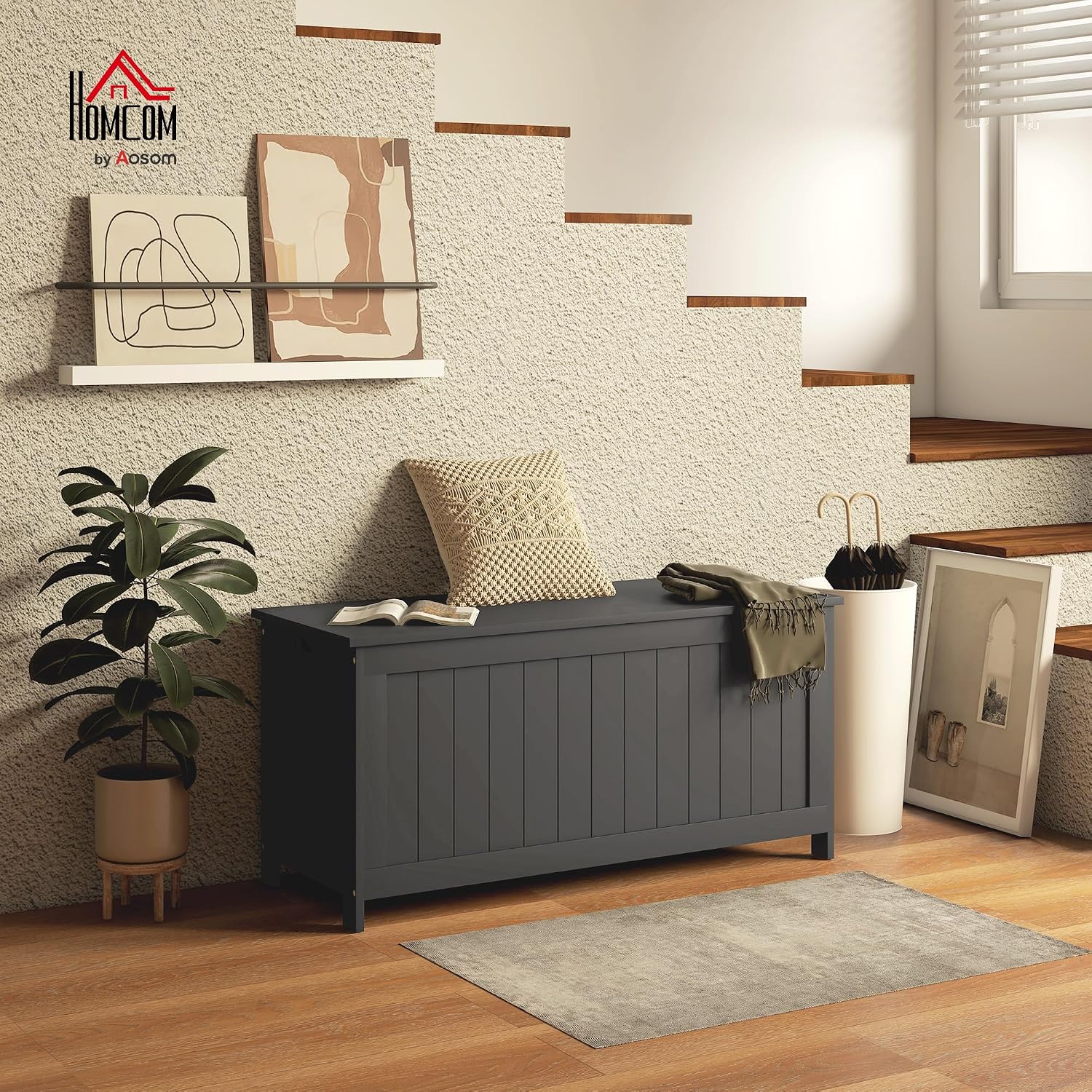 Thumbnail 1 de HOMCOM 838-444V82BK Storage Bench, Black, with 2 Safety Hinges