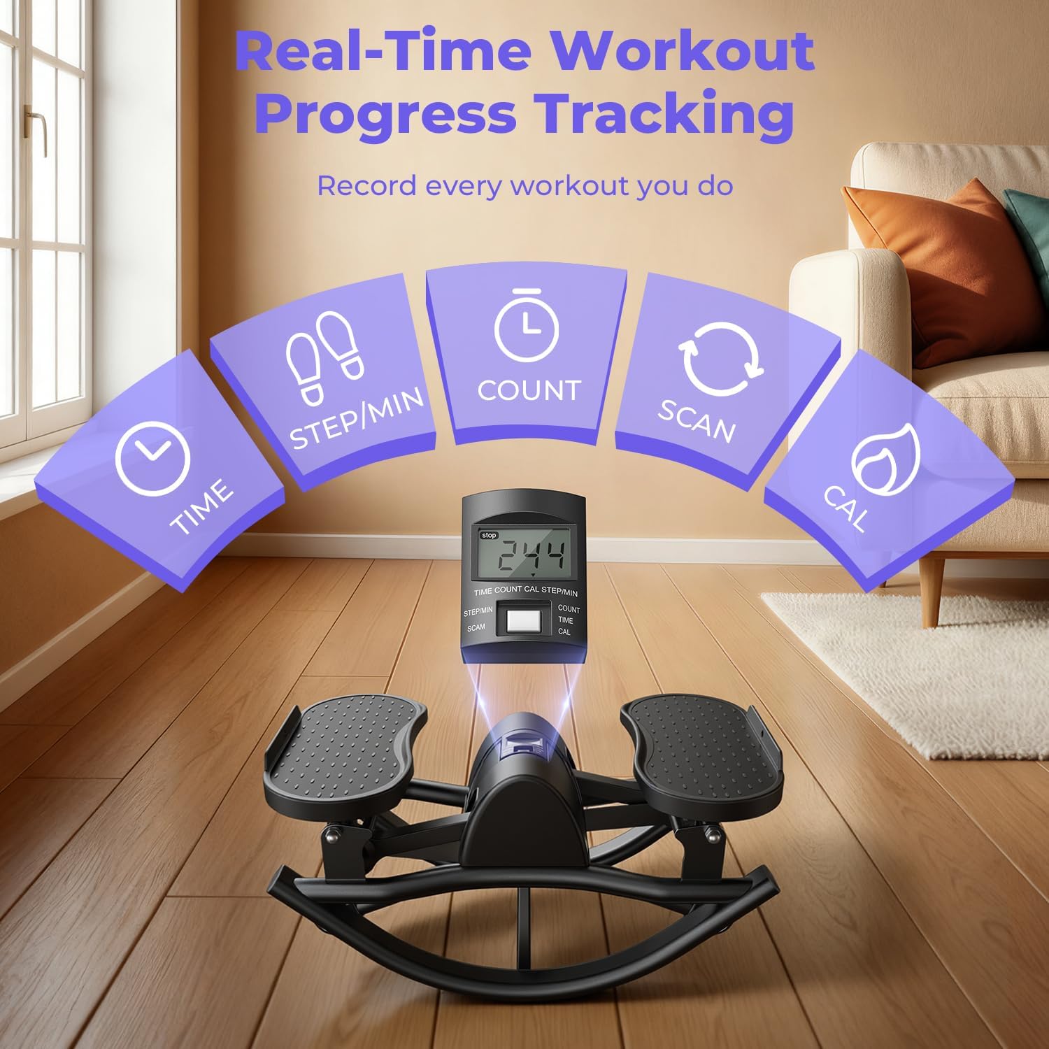 Thumbnail 5 de Rock Stepper Side to Side Rocking Stepper with Resistance Bands & LCD Monitor for Low-Impact Home Workouts