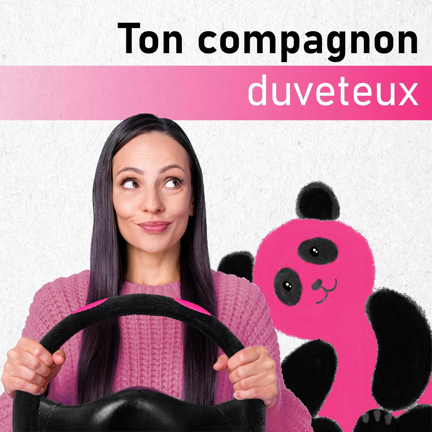Thumbnail 5 de Upgrade4cars Couvre Volant Peluche Rose Noir