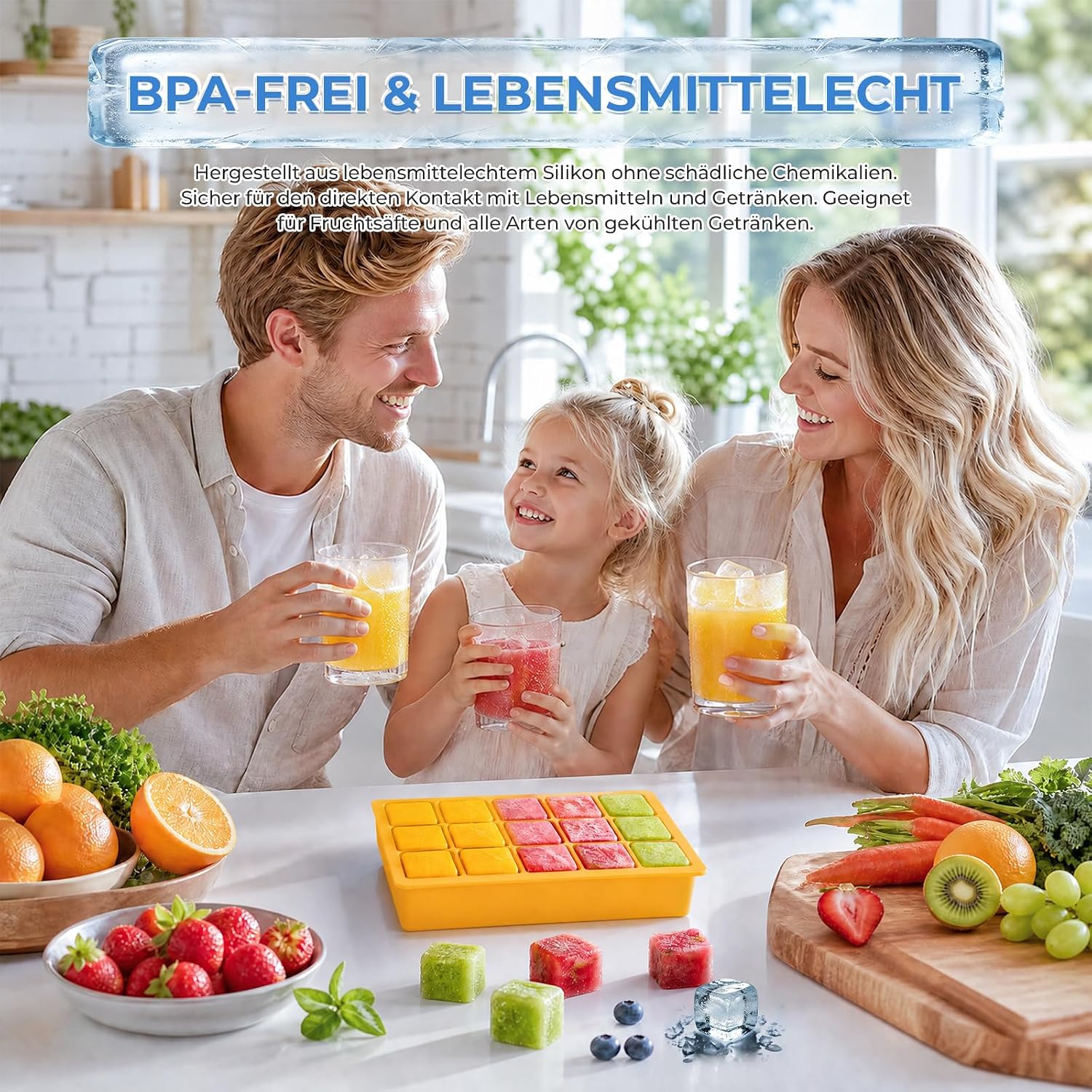 Thumbnail 6 de Muenfly 2er Silikon-Eiswürfelbehälter mit Deckel – 30 Würfel, 3x3 cm, BPA-frei