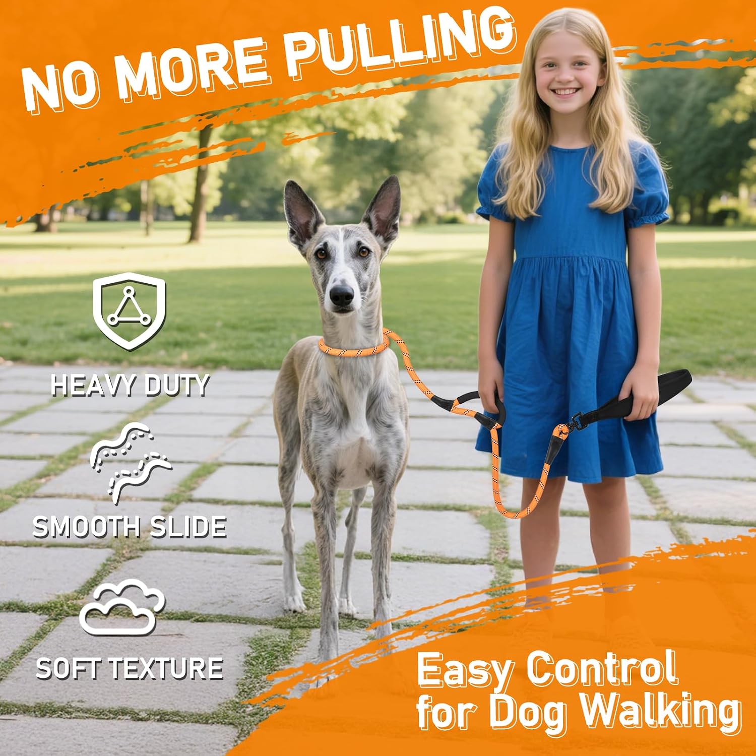 Detalle 2 de Kdsvakd Slip Lead for Dogs with Double Handles – No Pull Training Leash (13mm, 1.8m), Orange