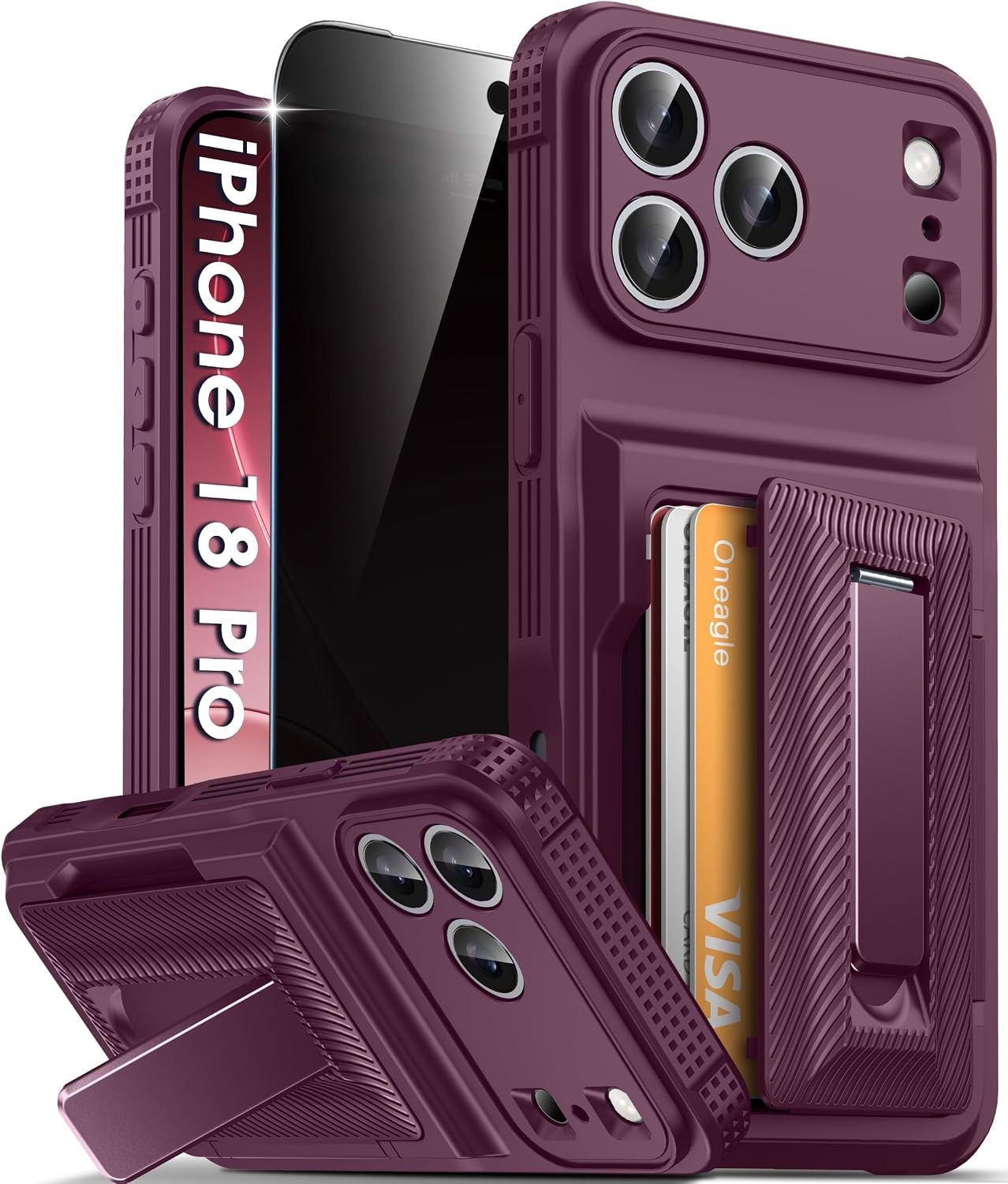 Detalle de Oneagle iPhone 18 Pro Wallet Case with Privacy Screen, Card Holder & Stand