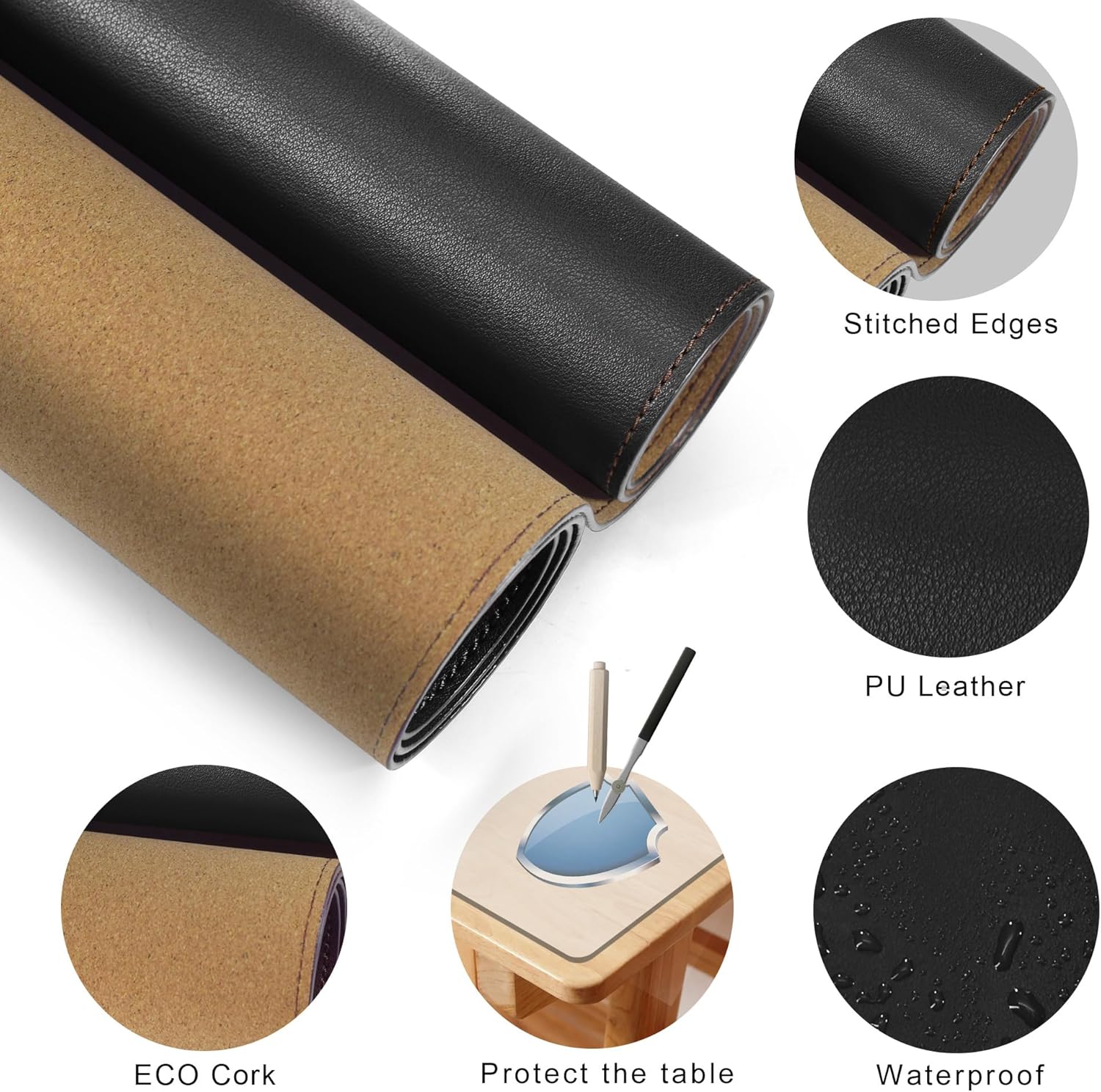 Thumbnail 2 de MAIDERN Schreibtischunterlage doppelseitig aus Leder & Kork (80 x 60 cm) – wasserdichte, rutschfeste XXL-Tischmatte