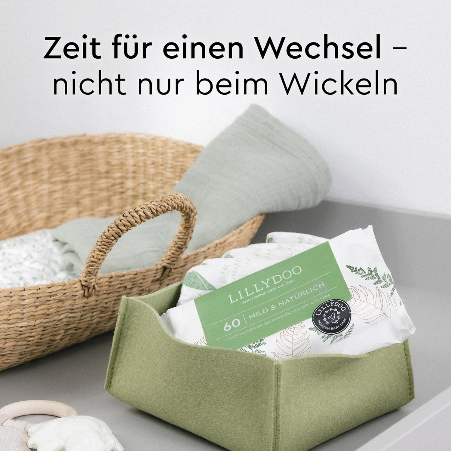 Detalle de LILLYDOO green Feuchttücher – 150 Stück (10 x 15) milde, natürliche Reinigung ohne Parfüm, plastikfrei