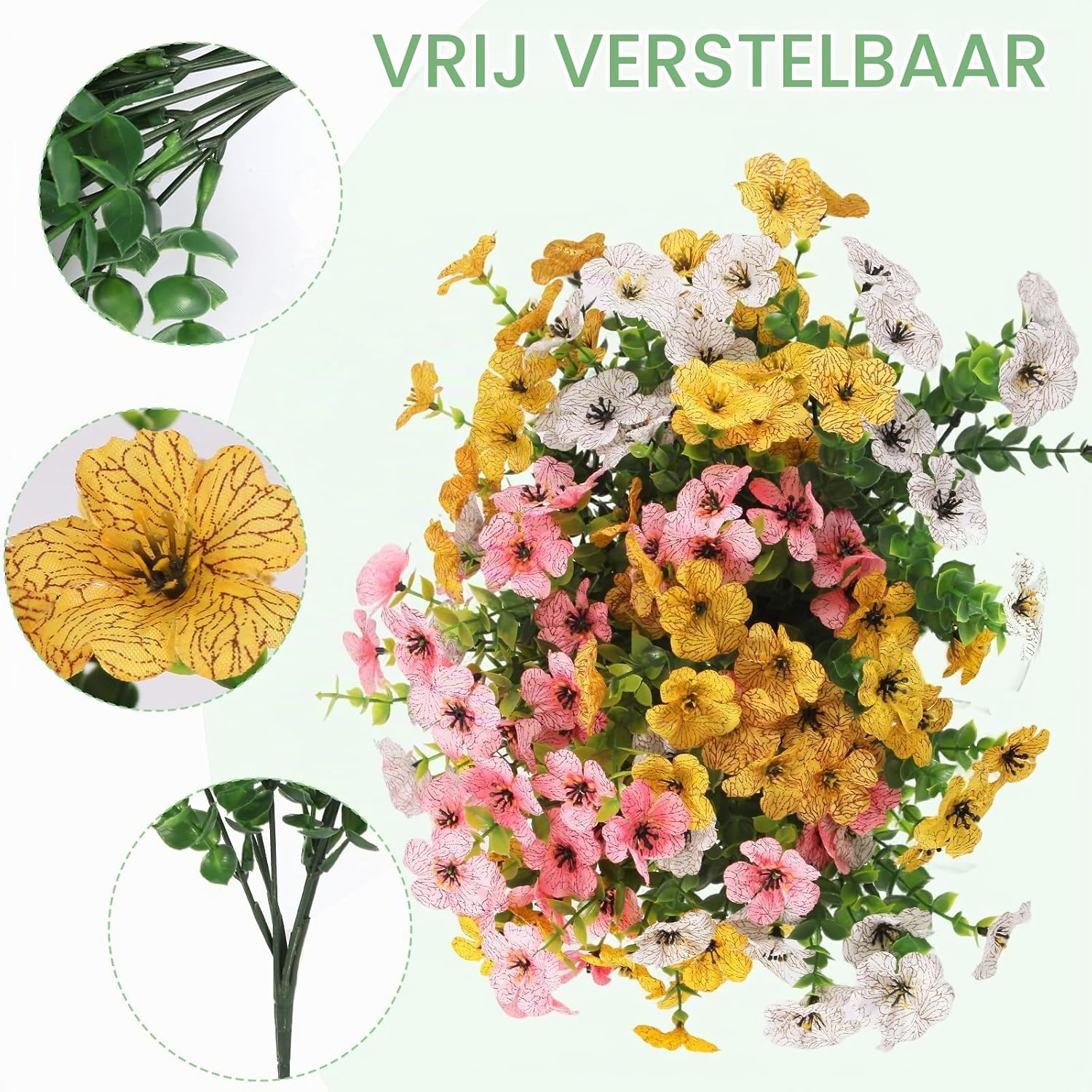 Detalle de msymsyu kunstbloemen van 36 cm in geel, roze en wit, set van 7