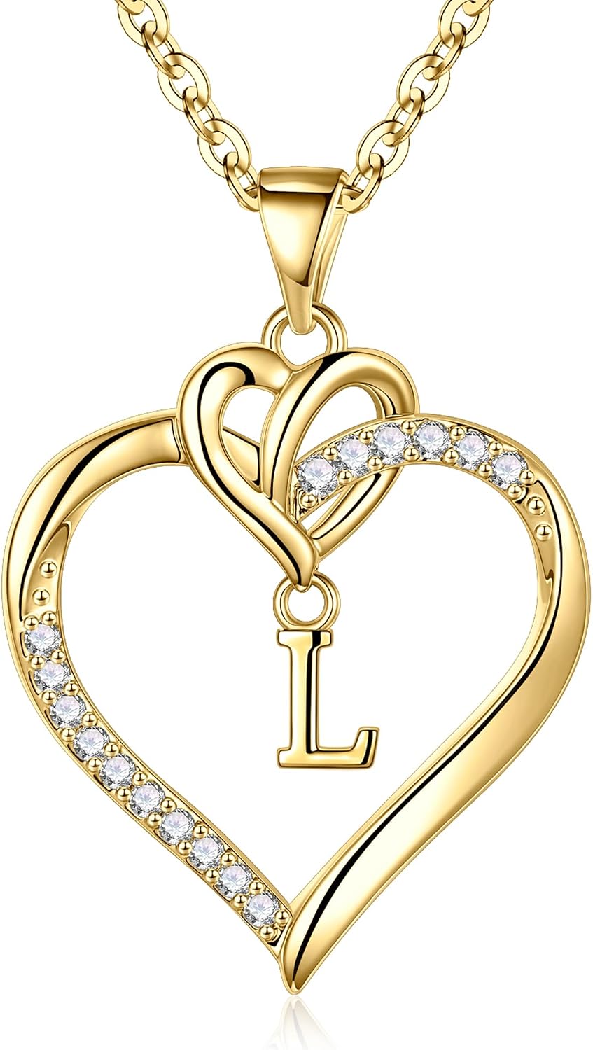 Thumbnail 6 de TINGN collana con iniziali a cuore A-Z placcata oro 14K con ciondolo zirconi, 45 cm