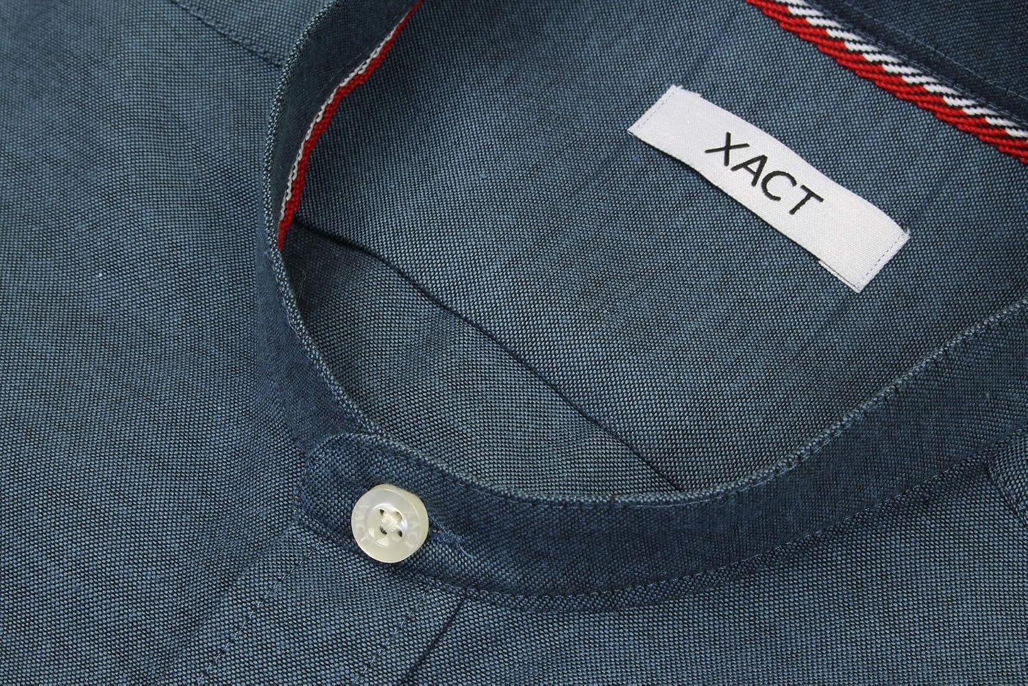 Thumbnail 3 de Xact Men’s Short Sleeve Grandad Collar Oxford Shirt – Slim Fit, Cotton-Blend Smart Casual