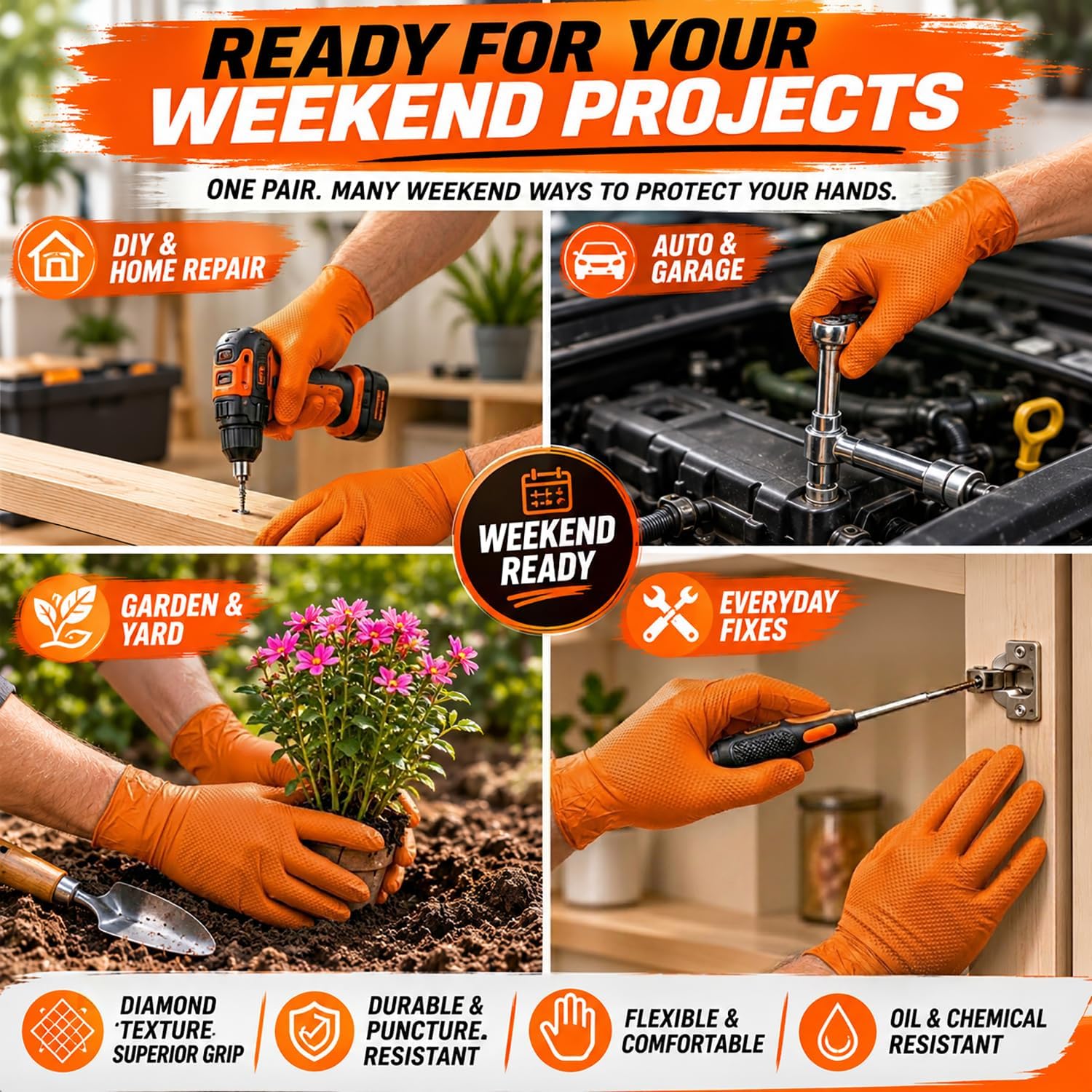 Thumbnail 6 de ANBOSON Abc-dg01 Heavy-Duty Nitrile Gloves, XL, 10 Mil, Diamond Texture