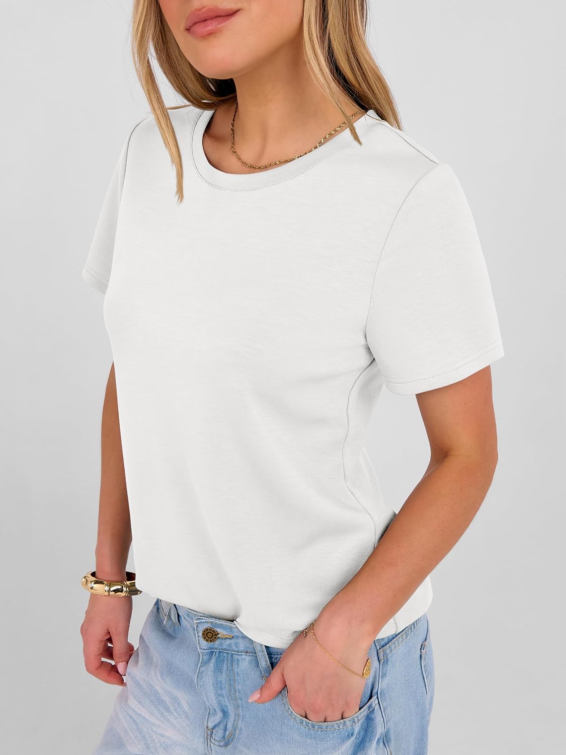 Detalle 2 de ANRABESS Women's Short Sleeve Tops: Wrinkle-Free Basic Tee for Everyday Summer Style