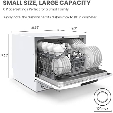 Detalle 2 de COMFEE’ CDC22P2AWW Countertop Dishwasher, 6 Place Settings, 8 Wash Cycles