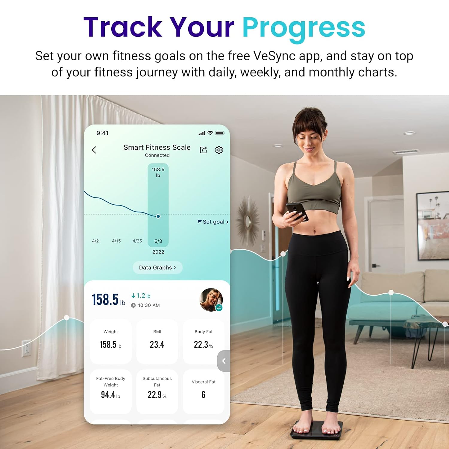 Detalle de Etekcity FIT 8S Smart Digital Bathroom Scale, 13 Body Metrics, Bluetooth