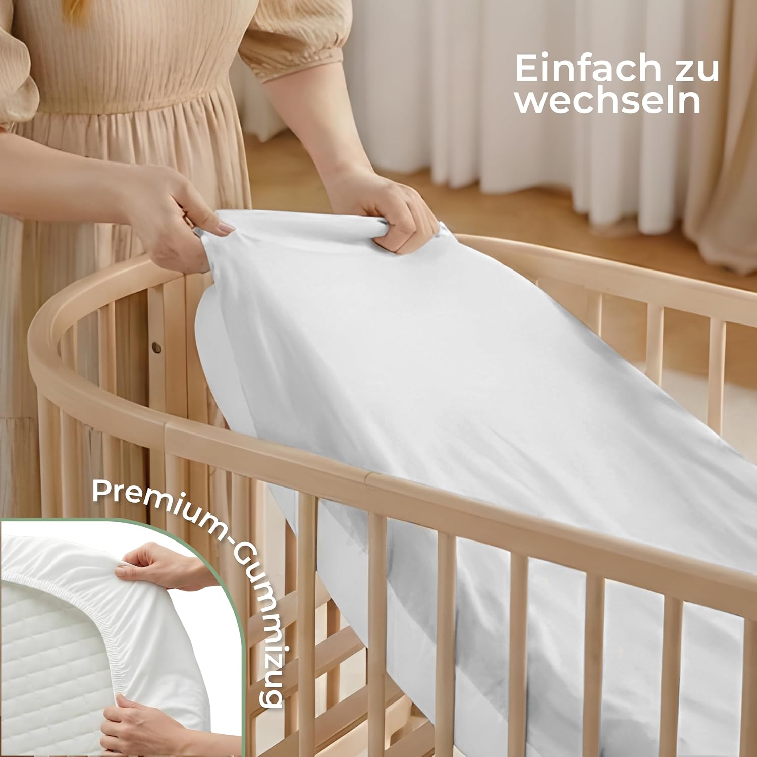 Thumbnail 5 de Dreamzie 2er Set Spannbettlaken 50x83 cm für Kinderwagen, Kapuze & Reisebett – Oeko-Tex Baumwolle, Salbei/Weiß
