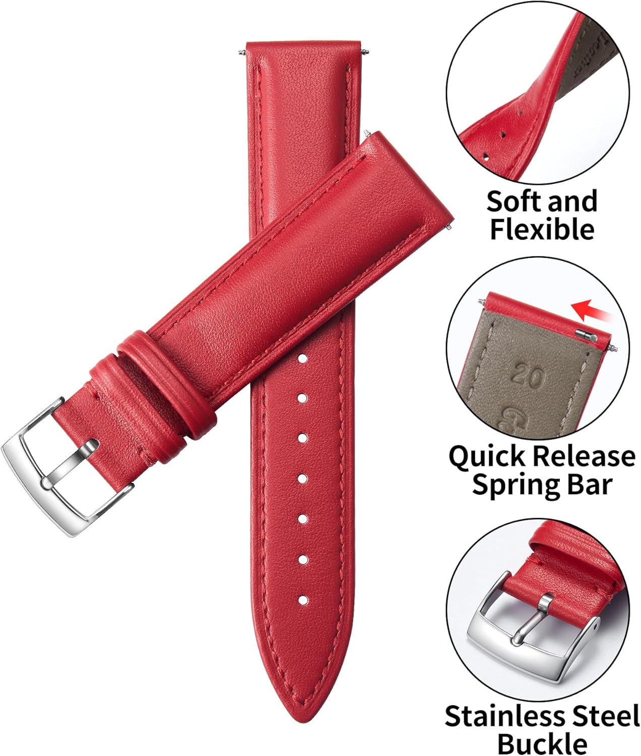 Thumbnail 2 de BINLUN leather watch strap with quick release (12–22mm) in multicolours