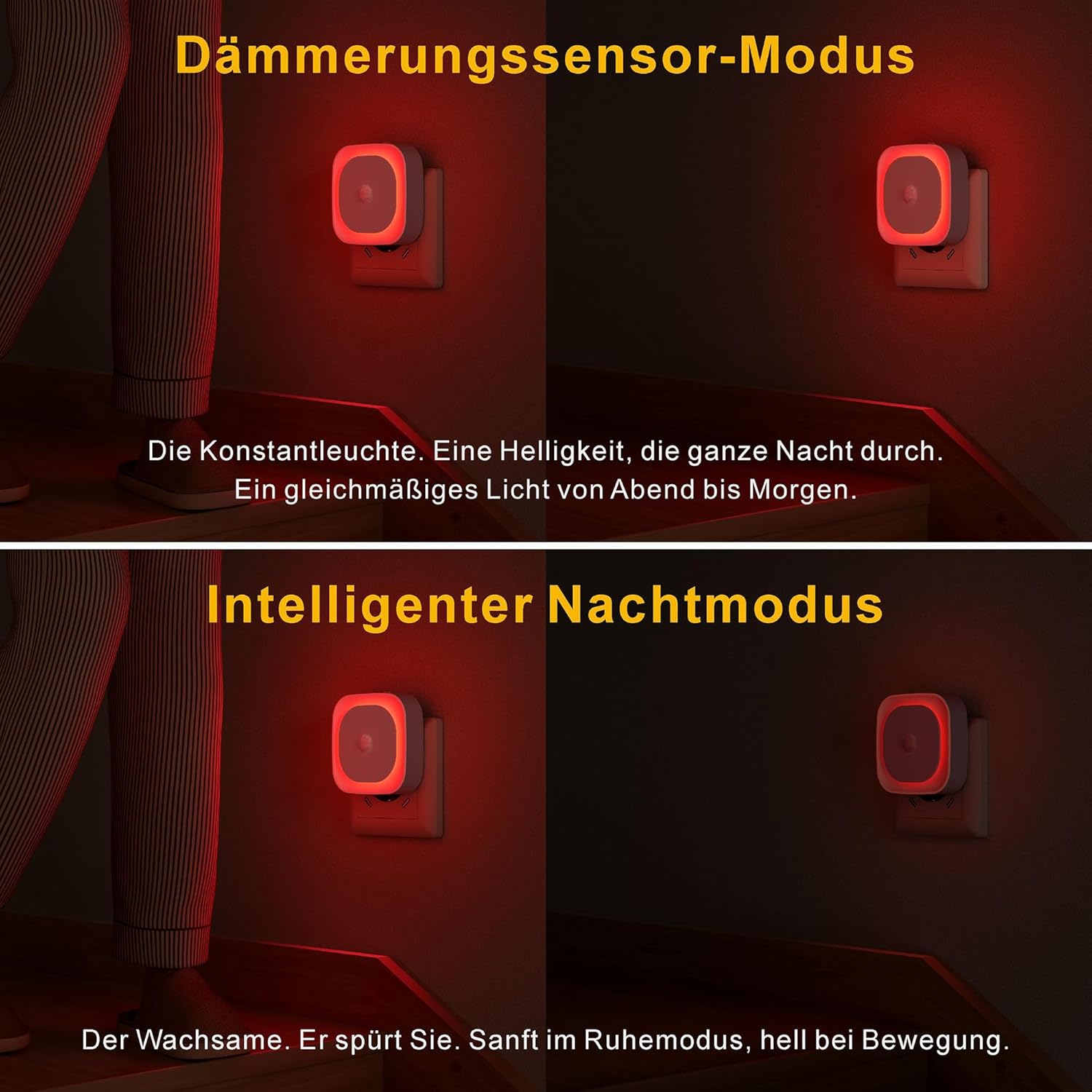 Thumbnail 2 de YUNLEX 2er-Set Nachtlicht-Steckdose mit Bewegungs- & Dämmerungssensor, 3 Sensormodi, dimmbar (rot)
