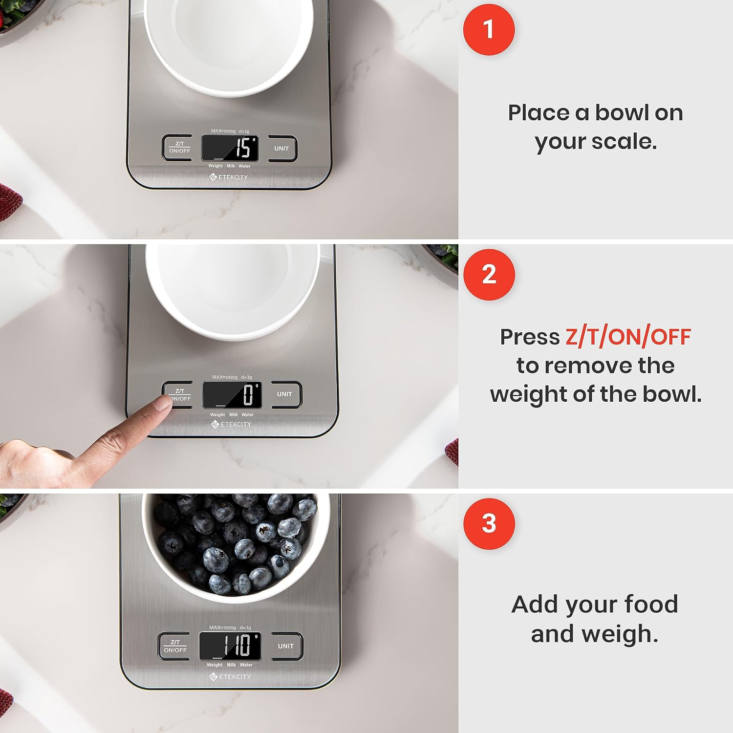Detalle 2 de Etekcity Food Kitchen Scale – Digital Precision, 11 lb Capacity, 5 Units