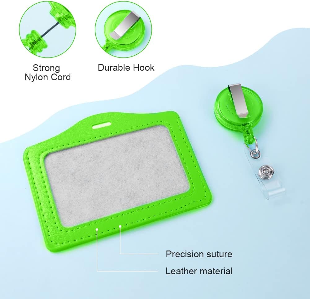 Detalle de Vicloon Porte Badge Tour de Cou Rétractable – Ensemble 2pcs en cuir PU, Vert et Jaune