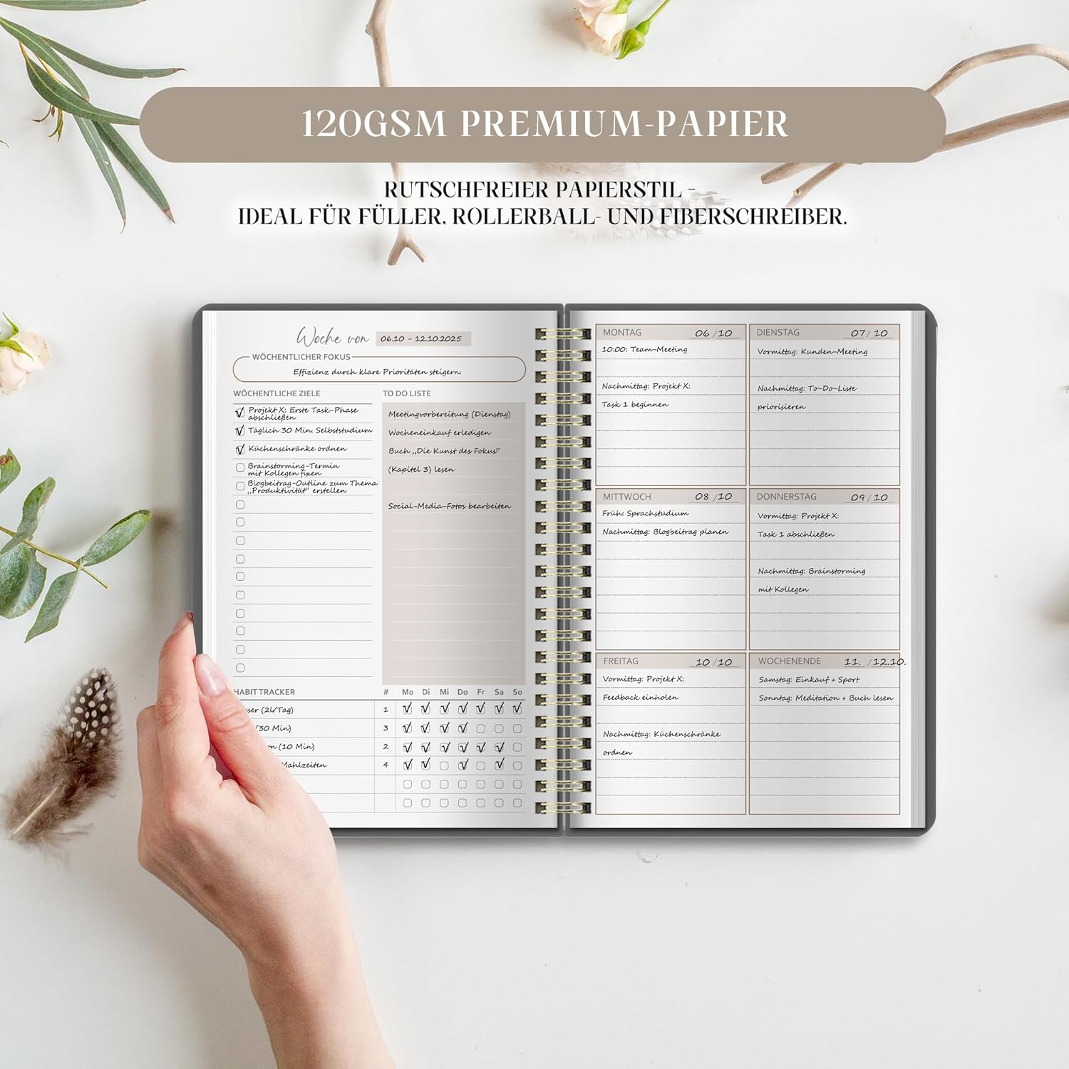 Thumbnail 5 de BIROYAL Undatierter Wochenplaner 2026 – A5 Ringbuch Kalender mit To-Do-Liste, Hardcover
