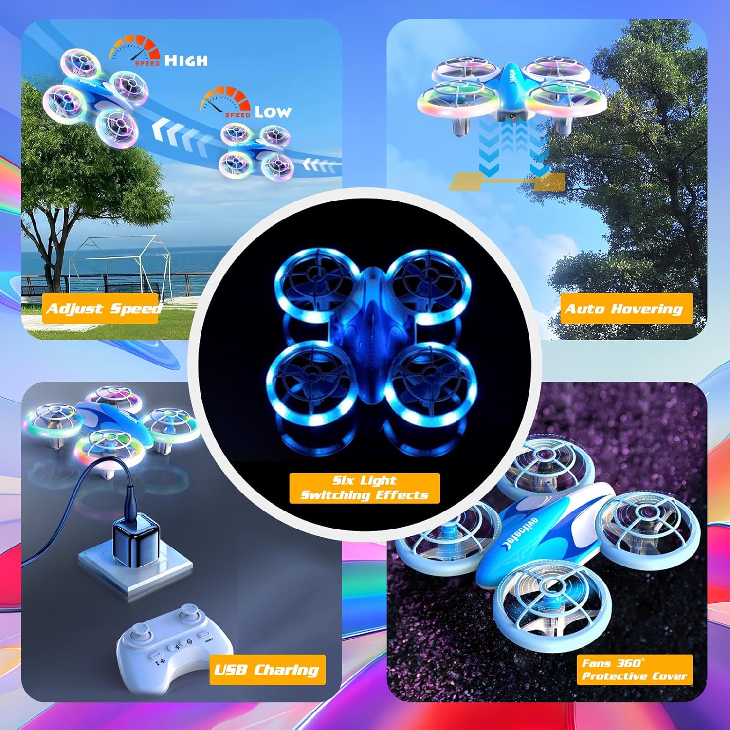 Detalle de Drone per Bambini: Mini Drone con 3 Batterie, Protezioni Elica e Luci LED