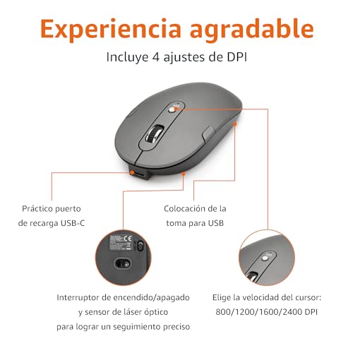 Thumbnail 3 de Amazon Basics Teclado ultrafino y ratón inalámbrable con teclado numérico (ES/MX) – Gris/Negro