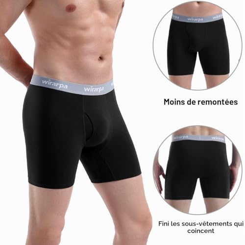 Detalle de wirarpa Boxer Homme Coton Elastique Confortable – Lot de 4 Noir, Taille L, avec Braguette Ouverte